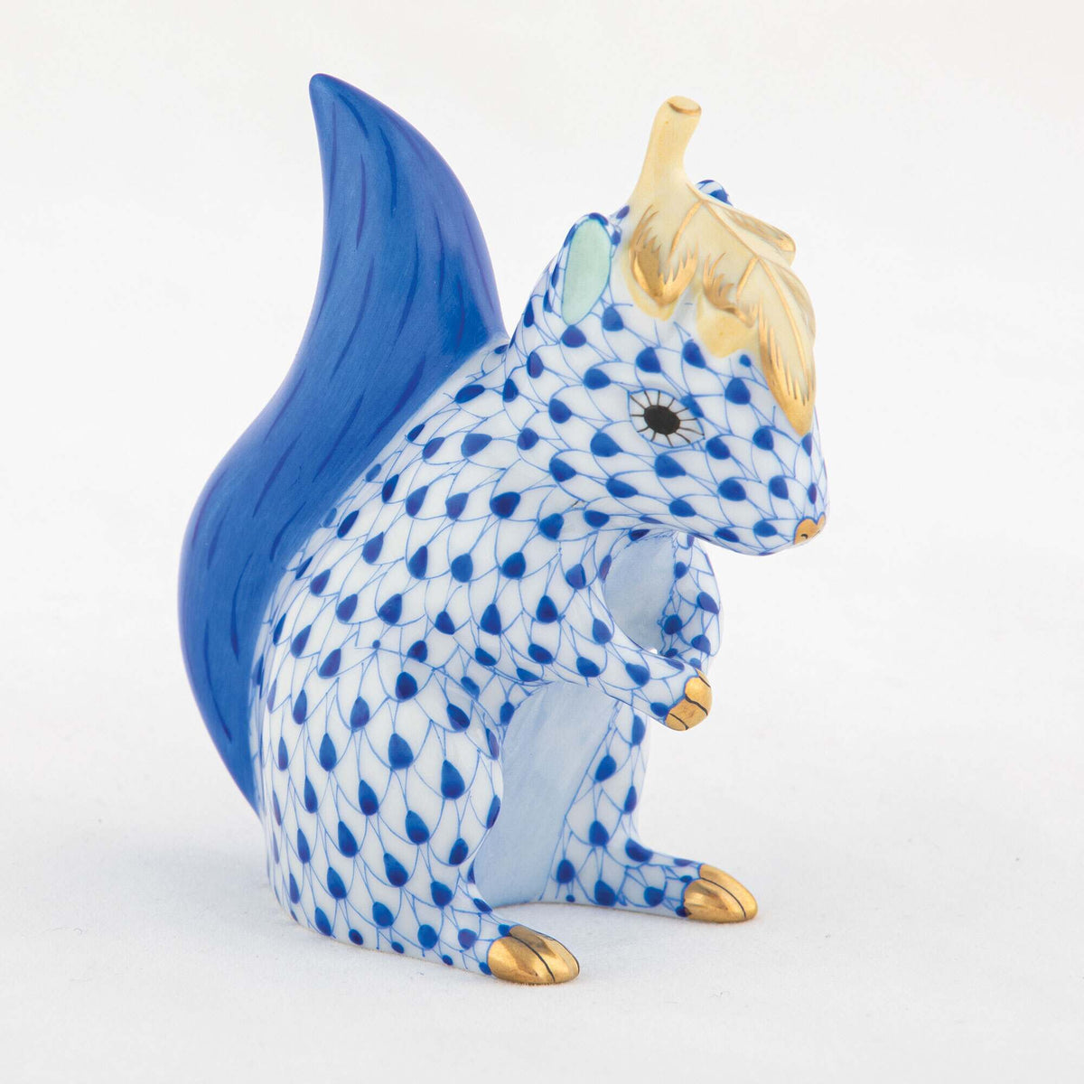 Herend Squirrel with Leaf Figurine – Sapphire, alternate view