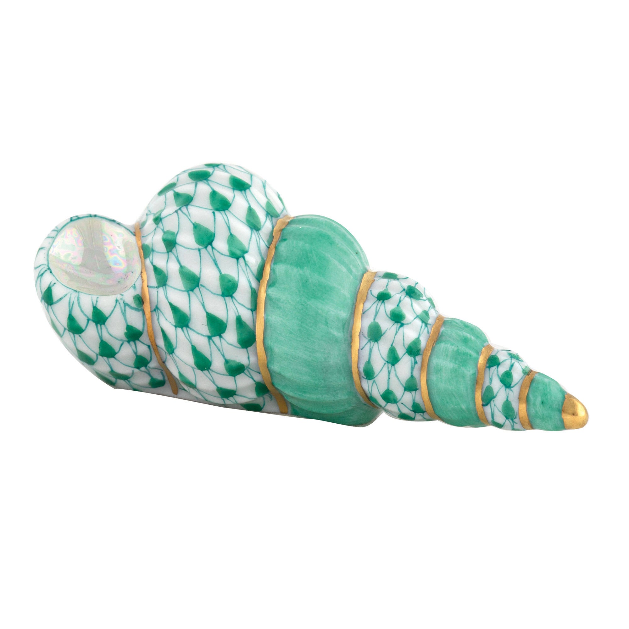 Green fishnet Staircase Shell Figurine figurine, hand-painted Herend porcelain with 24k gold accents
