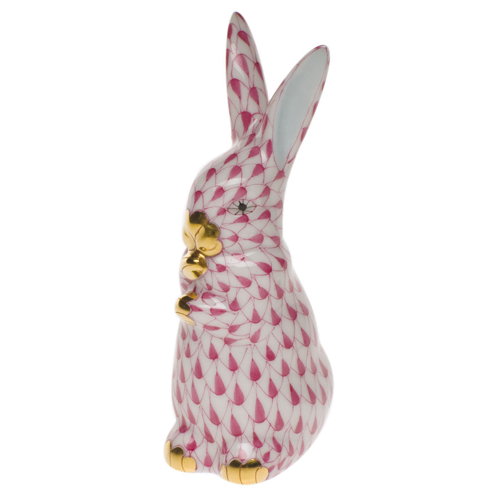 Herend Standing Bunny Figurine porcelain figurine painted in the Raspberry fishnet pattern