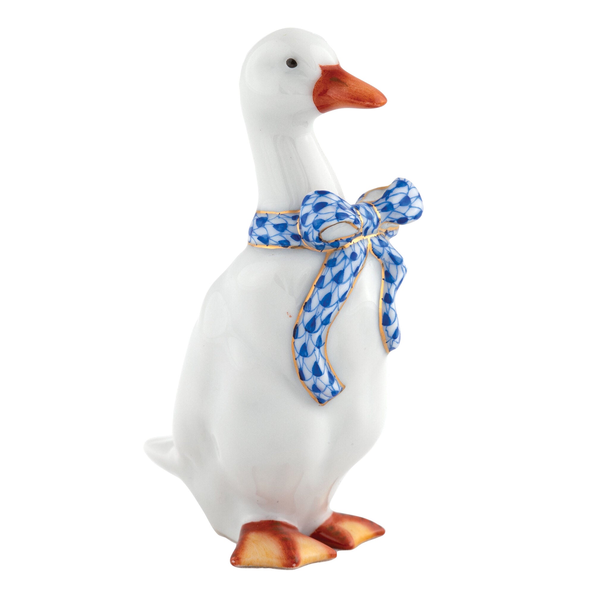 Standing Duck Figurine in hand-painted Sapphire porcelain by Herend of Hungary