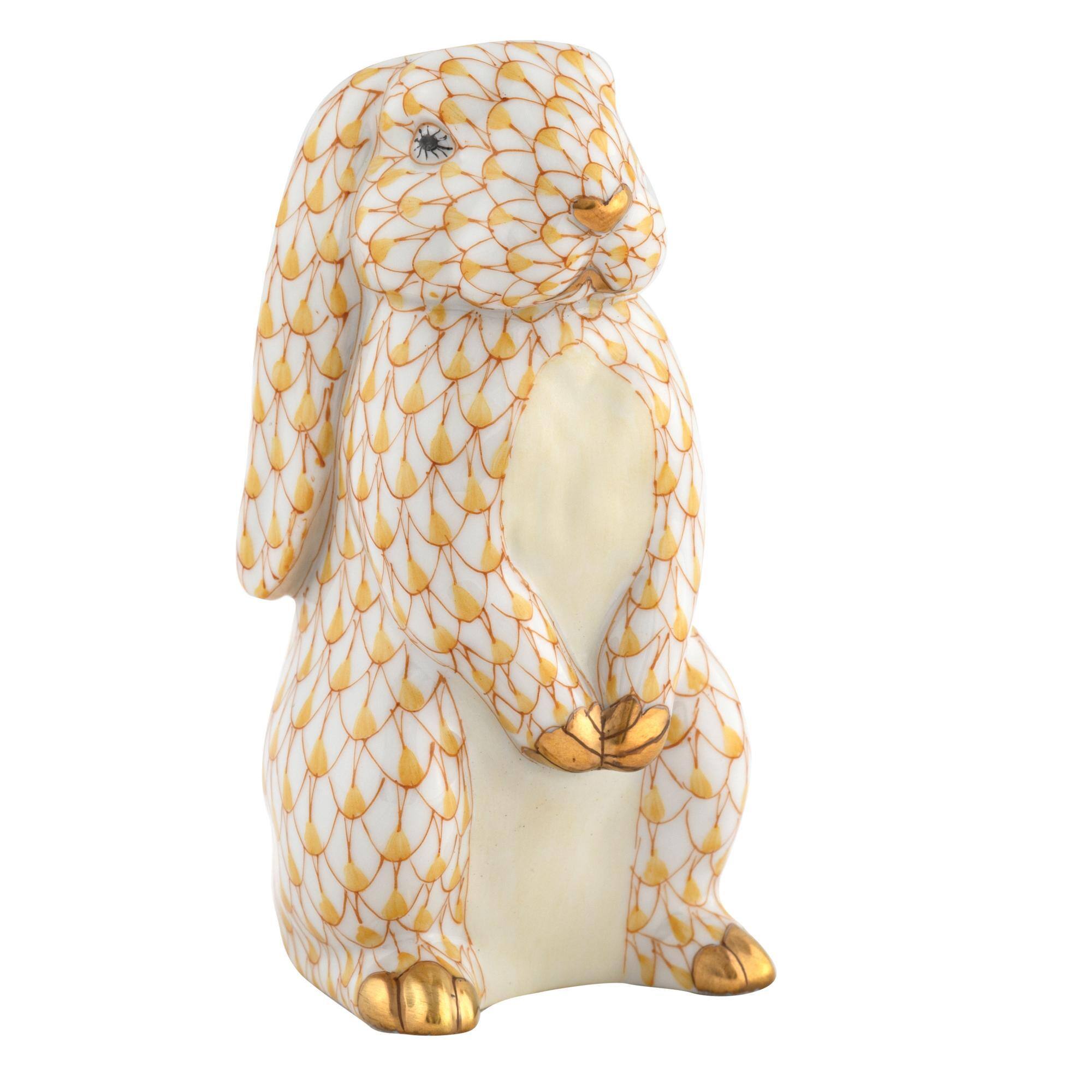 Butterscotch fishnet Standing Lop Ear Bunny Figurine figurine, hand-painted Herend porcelain with 24k gold accents