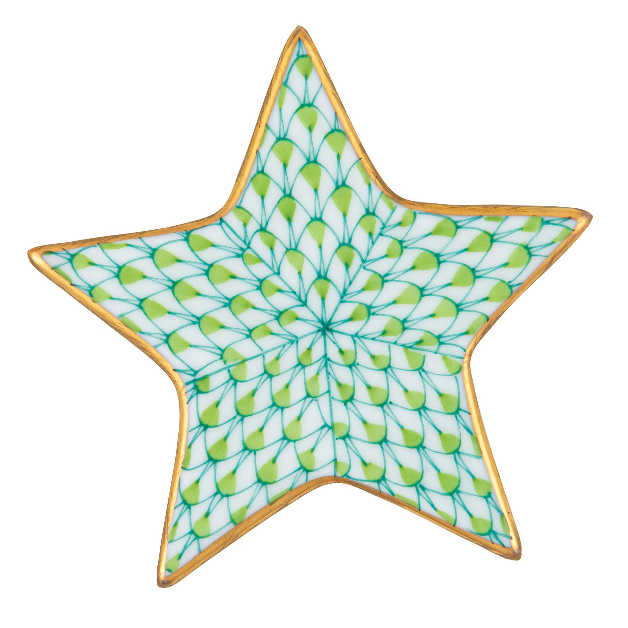 Herend Star Figurine porcelain figurine painted in the Key Lime fishnet pattern