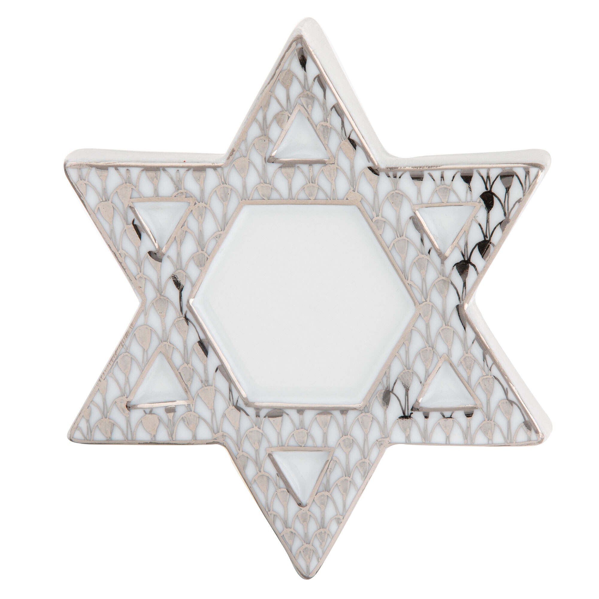 Platinum fishnet Star of David Figurine figurine, hand-painted Herend porcelain with 24k gold accents