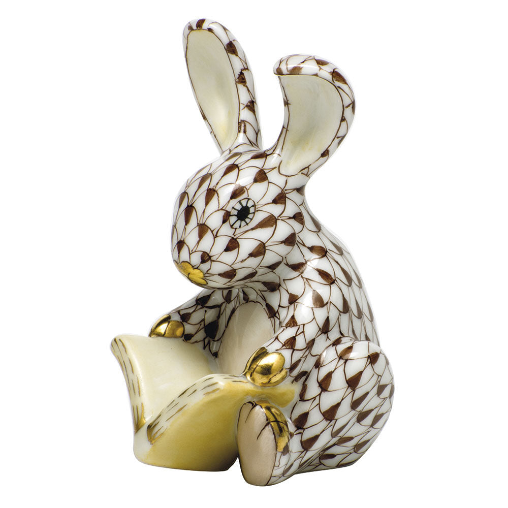 Herend Storybook Bunny Figurine porcelain figurine painted in the Chocolate fishnet pattern