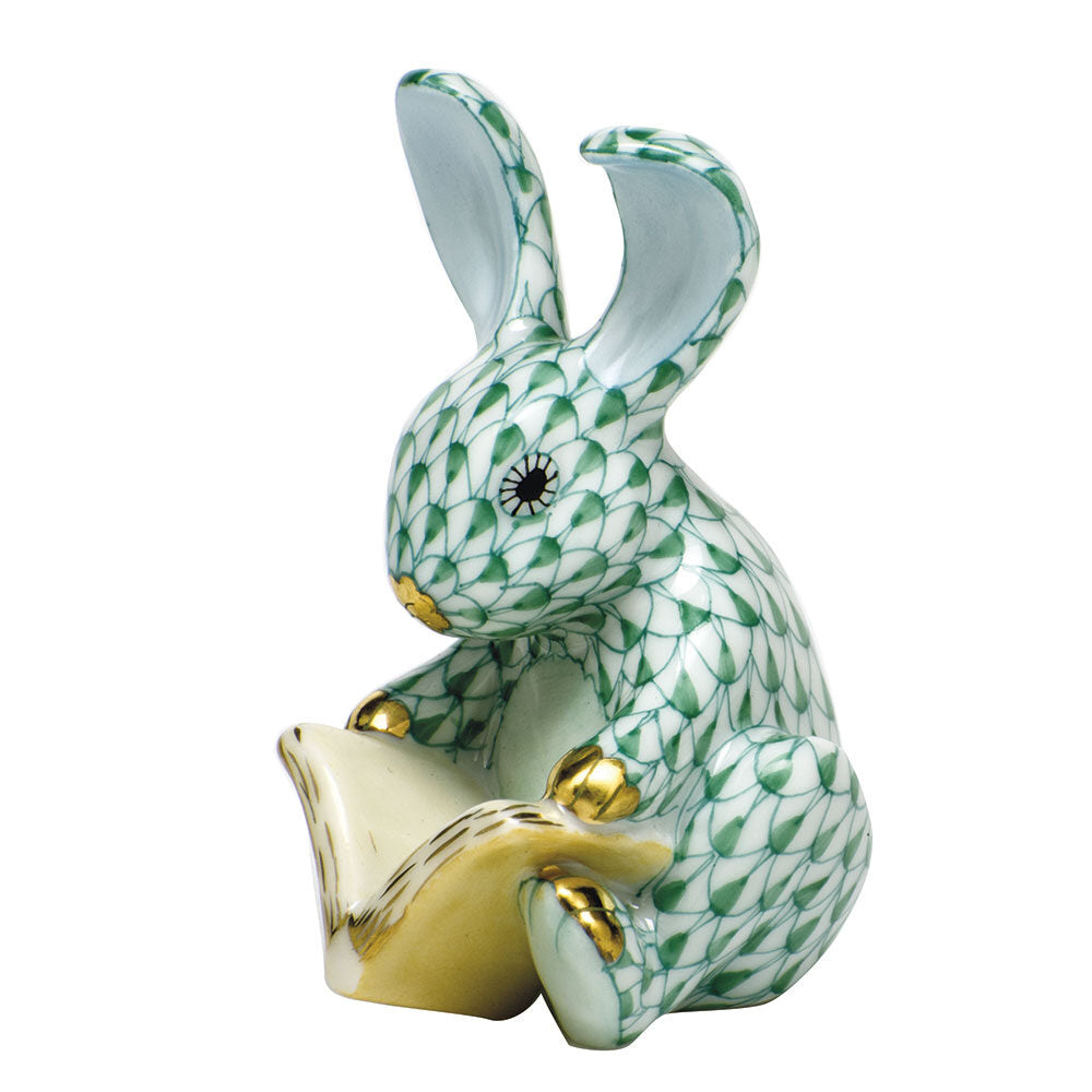 Herend Storybook Bunny Figurine porcelain figurine painted in the Green fishnet pattern