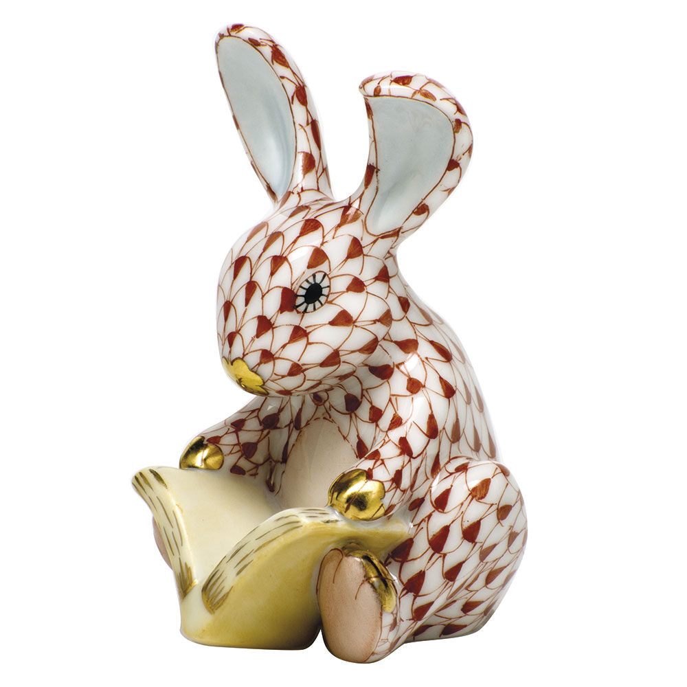 Rust fishnet Storybook Bunny Figurine figurine, hand-painted Herend porcelain with 24k gold accents