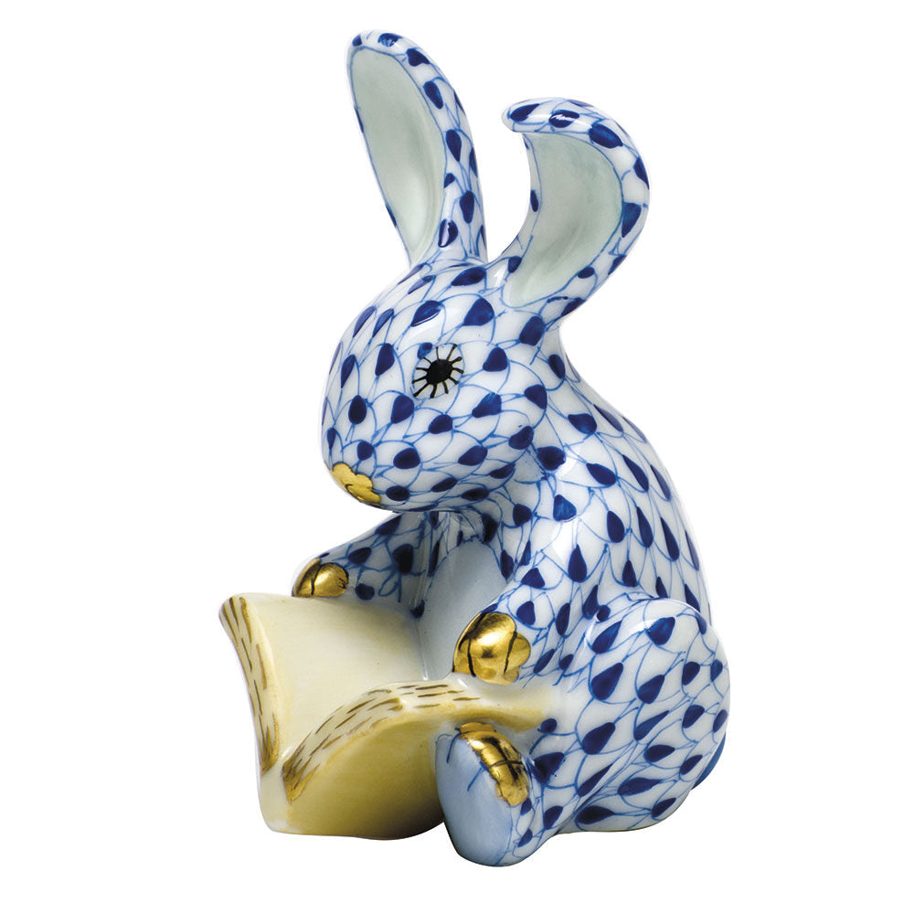 Herend Storybook Bunny Figurine porcelain figurine painted in the Sapphire fishnet pattern