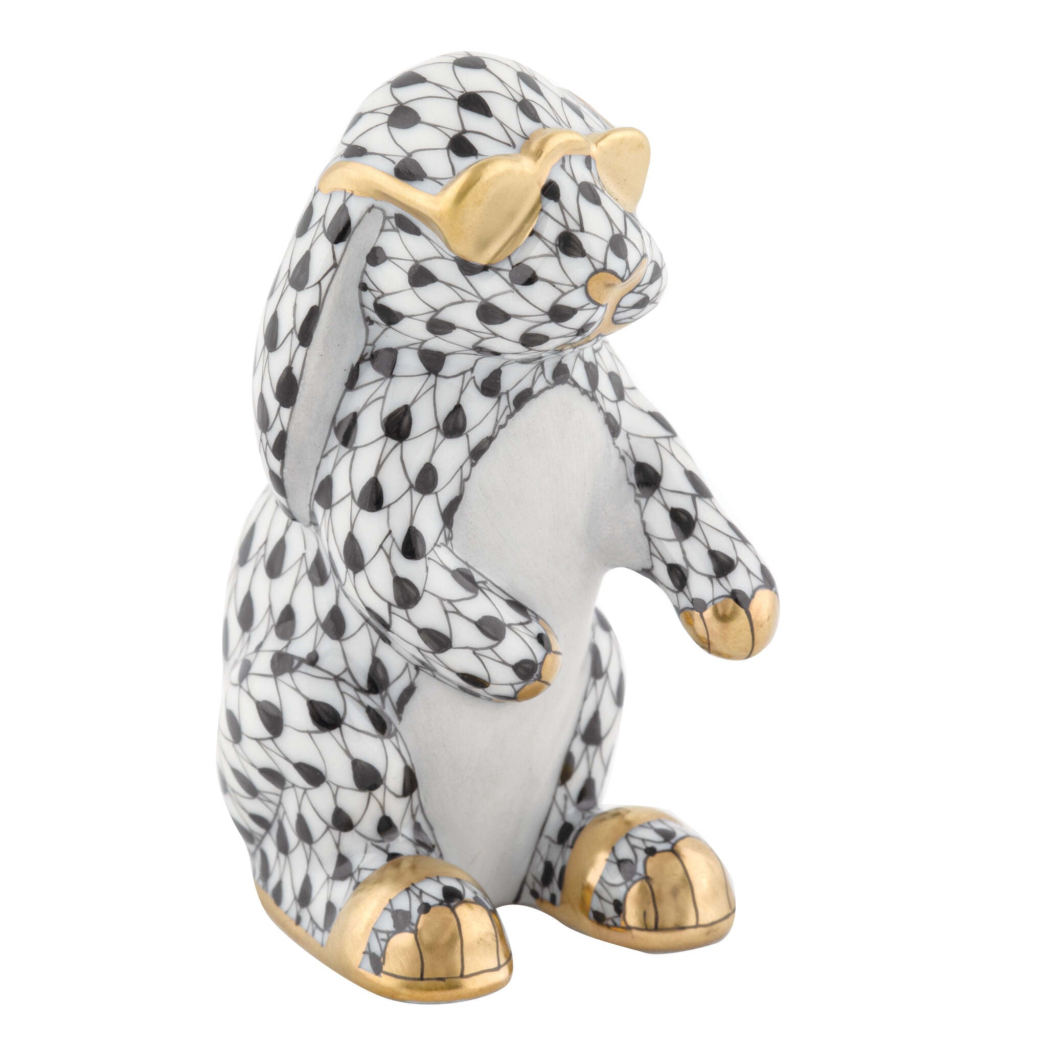 Sunny Bunny Figurine in hand-painted Black porcelain by Herend of Hungary