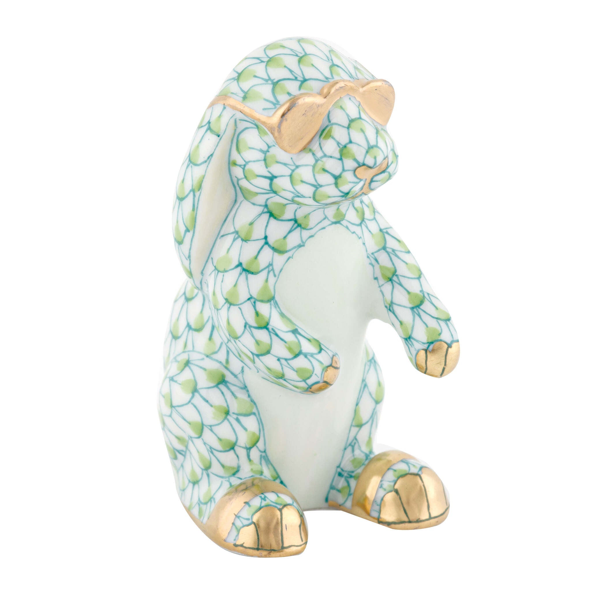 Key Lime fishnet Sunny Bunny Figurine figurine, hand-painted Herend porcelain with 24k gold accents