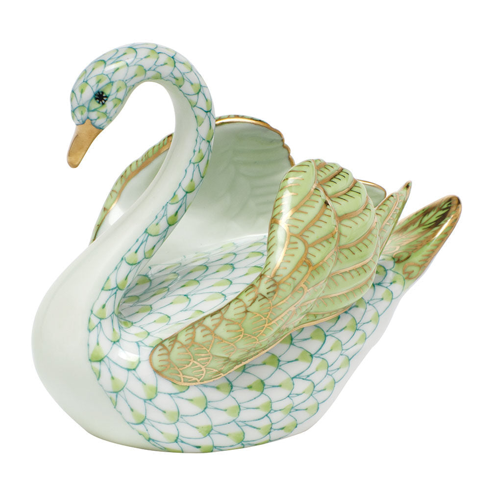 Herend Swan Figurine porcelain figurine painted in the Key Lime fishnet pattern