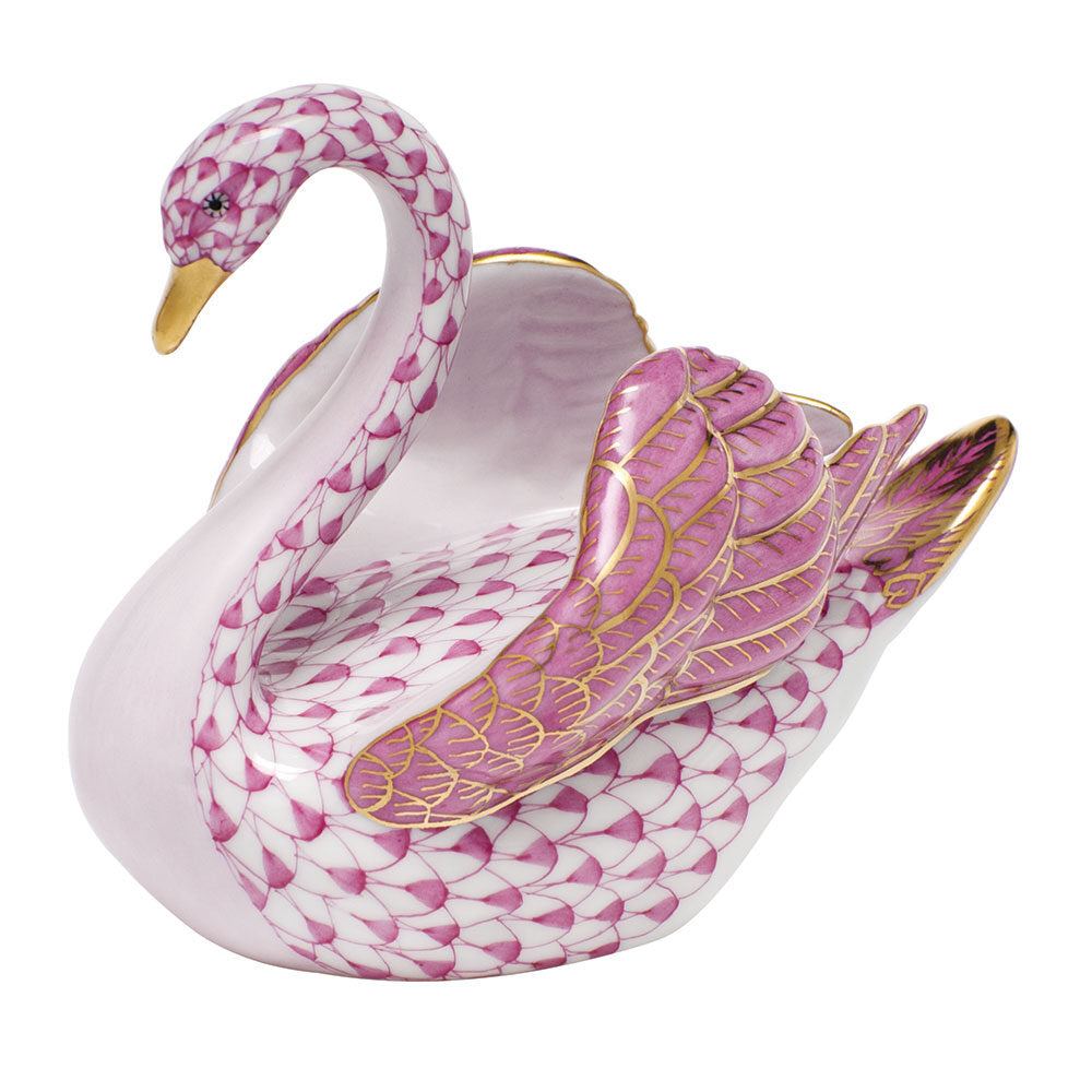 Swan Figurine in hand-painted Raspberry porcelain by Herend of Hungary