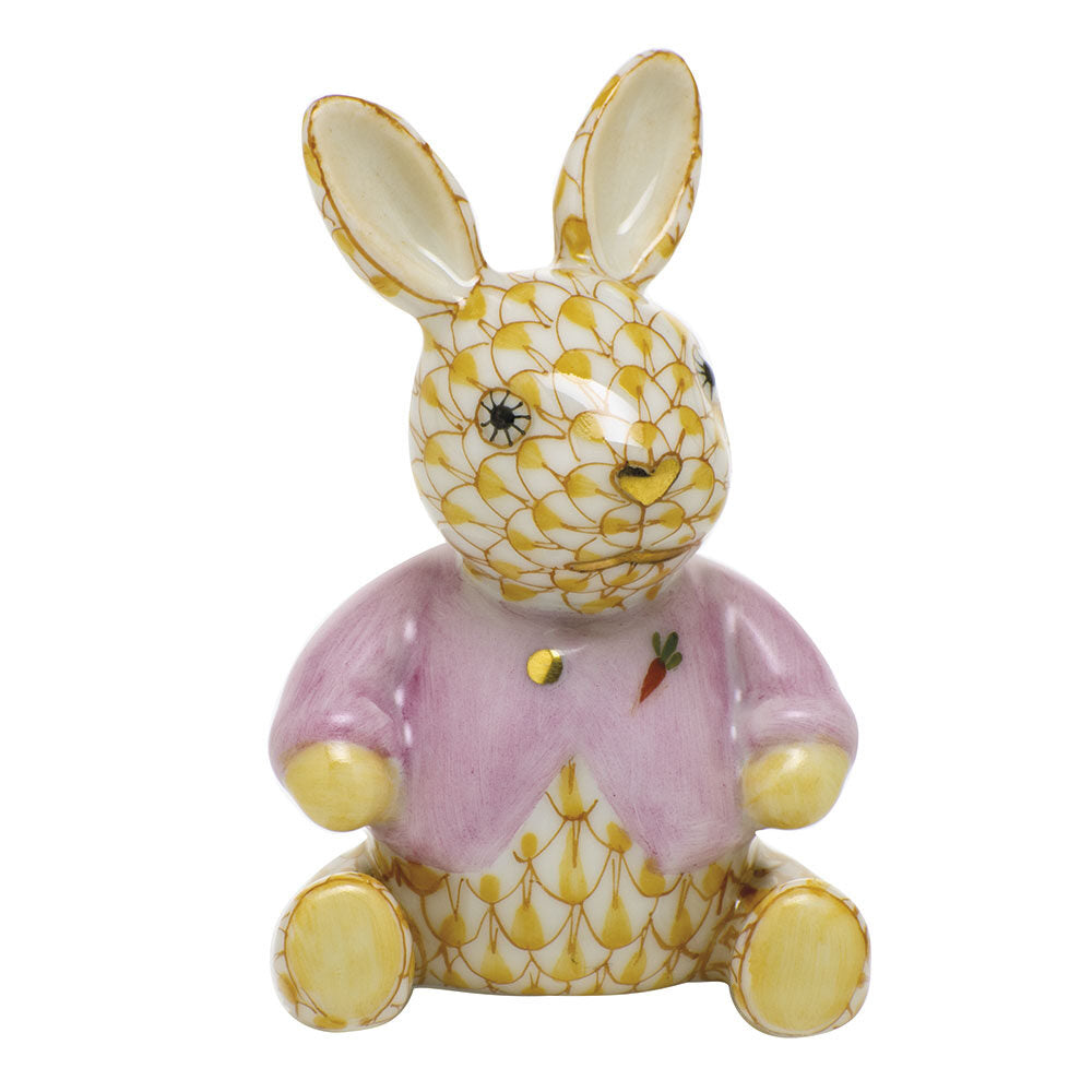 Herend Sweater Bunny Figurine porcelain figurine painted in the Butterscotch fishnet pattern