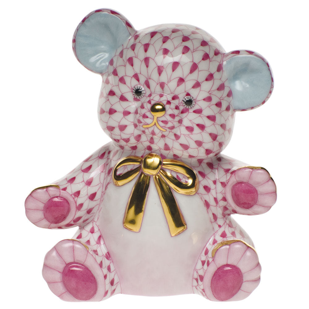 Raspberry fishnet Teddy Bear Figurine figurine, hand-painted Herend porcelain with 24k gold accents