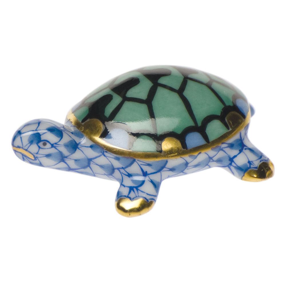 Tiny Turtle Figurine in hand-painted Blue porcelain by Herend of Hungary