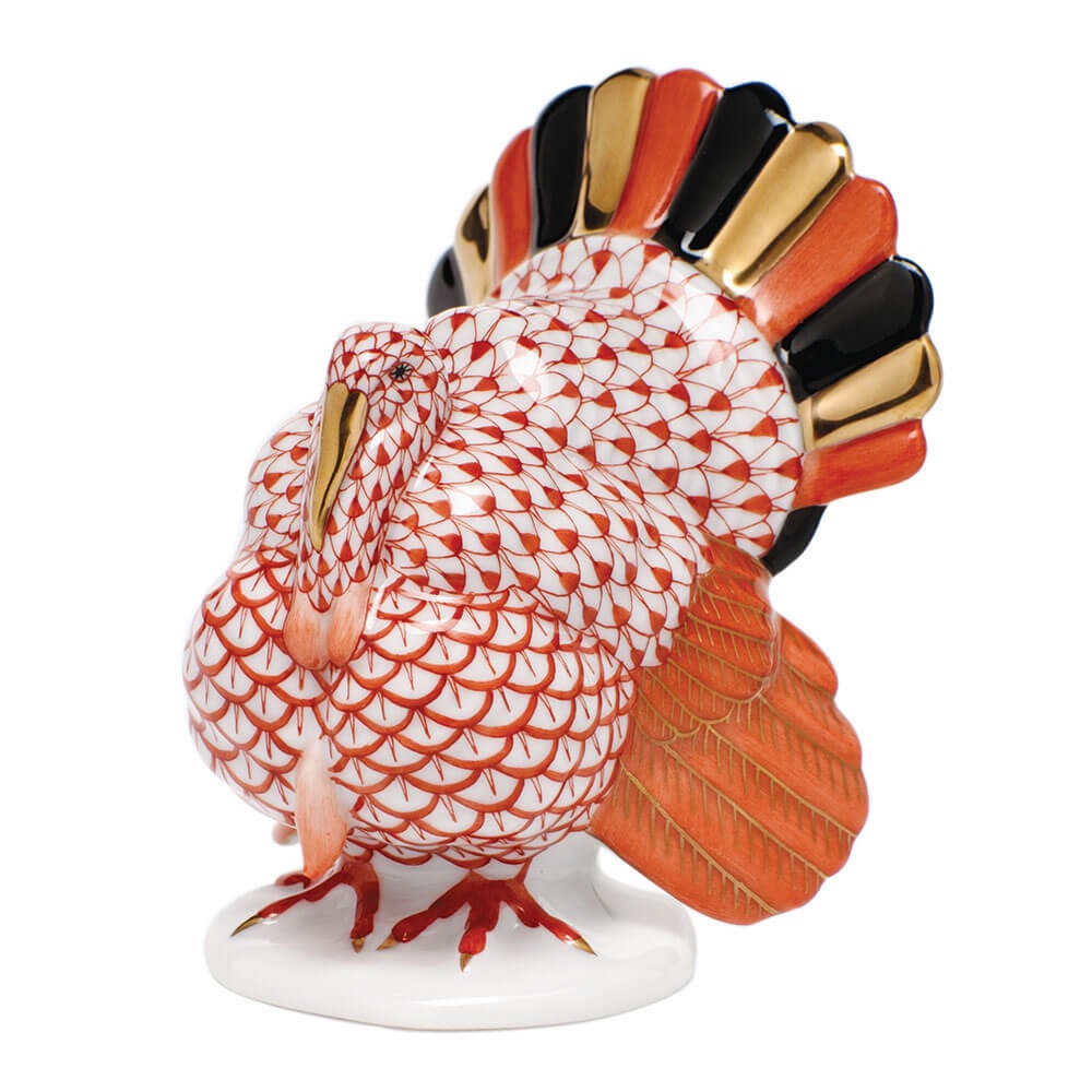 Herend Tom Turkey Figurine porcelain figurine painted in the Rust fishnet pattern