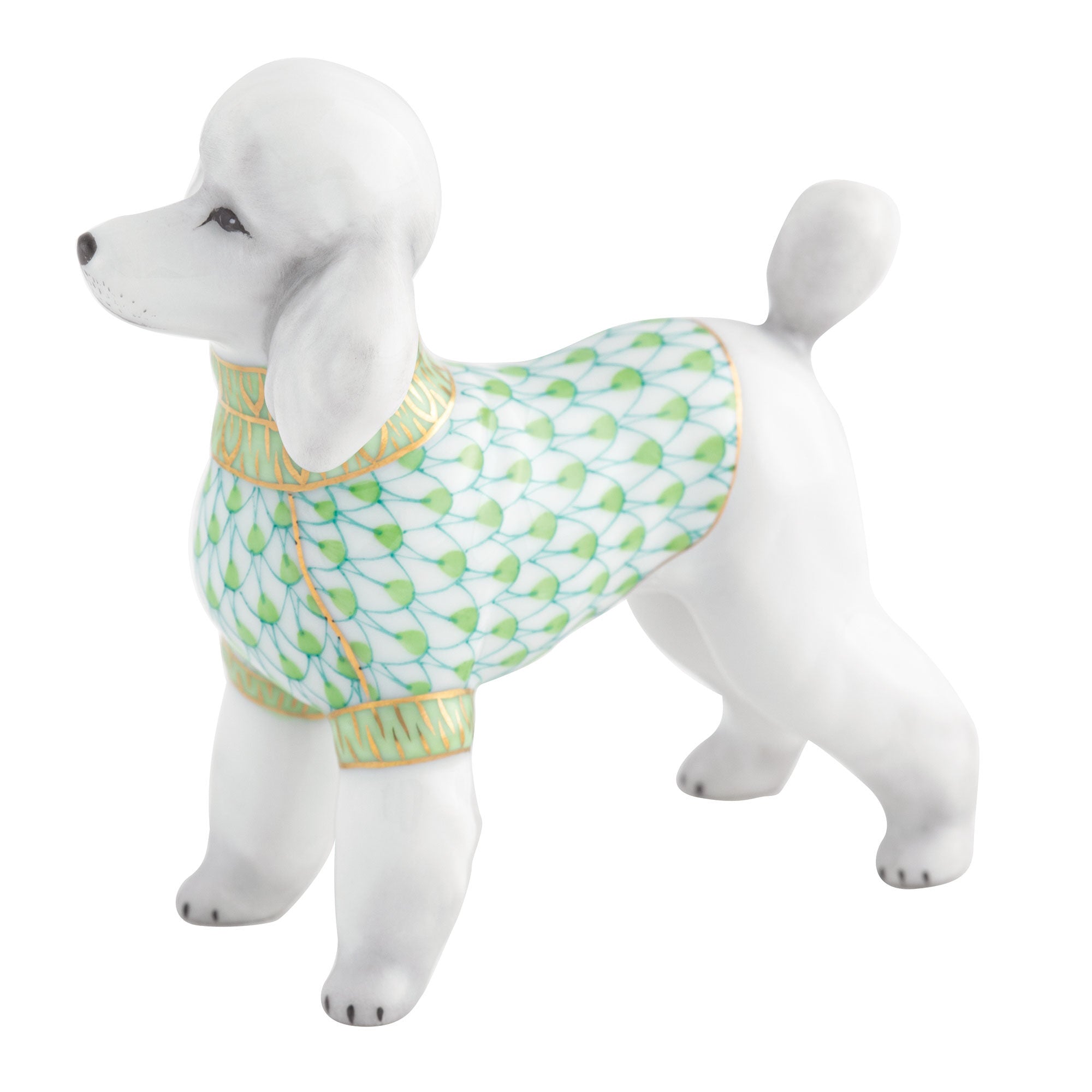 Herend Toy Poodle Figurine porcelain figurine painted in the Key Lime fishnet pattern