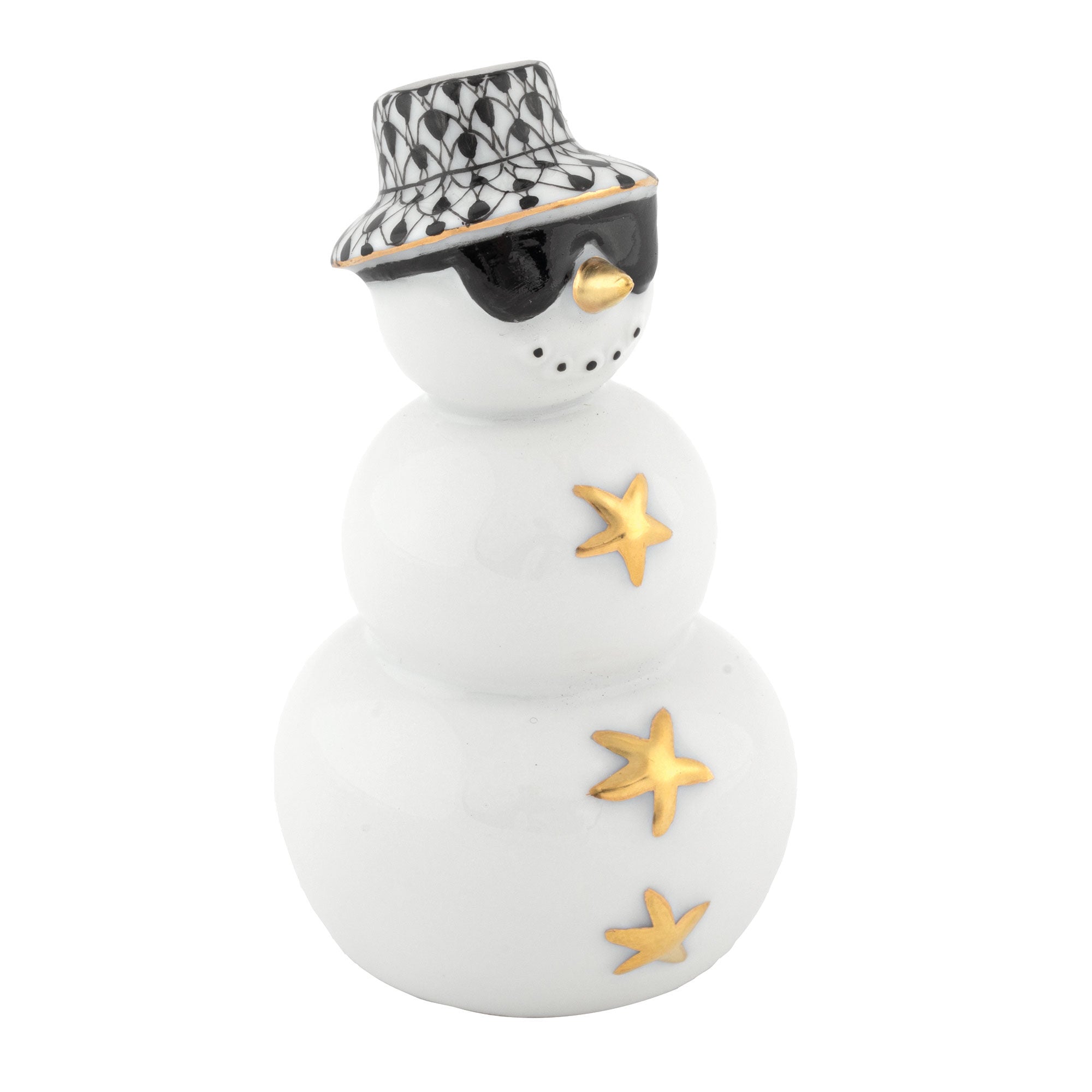 Herend Tropical Snowman Figurine porcelain figurine painted in the Black fishnet pattern