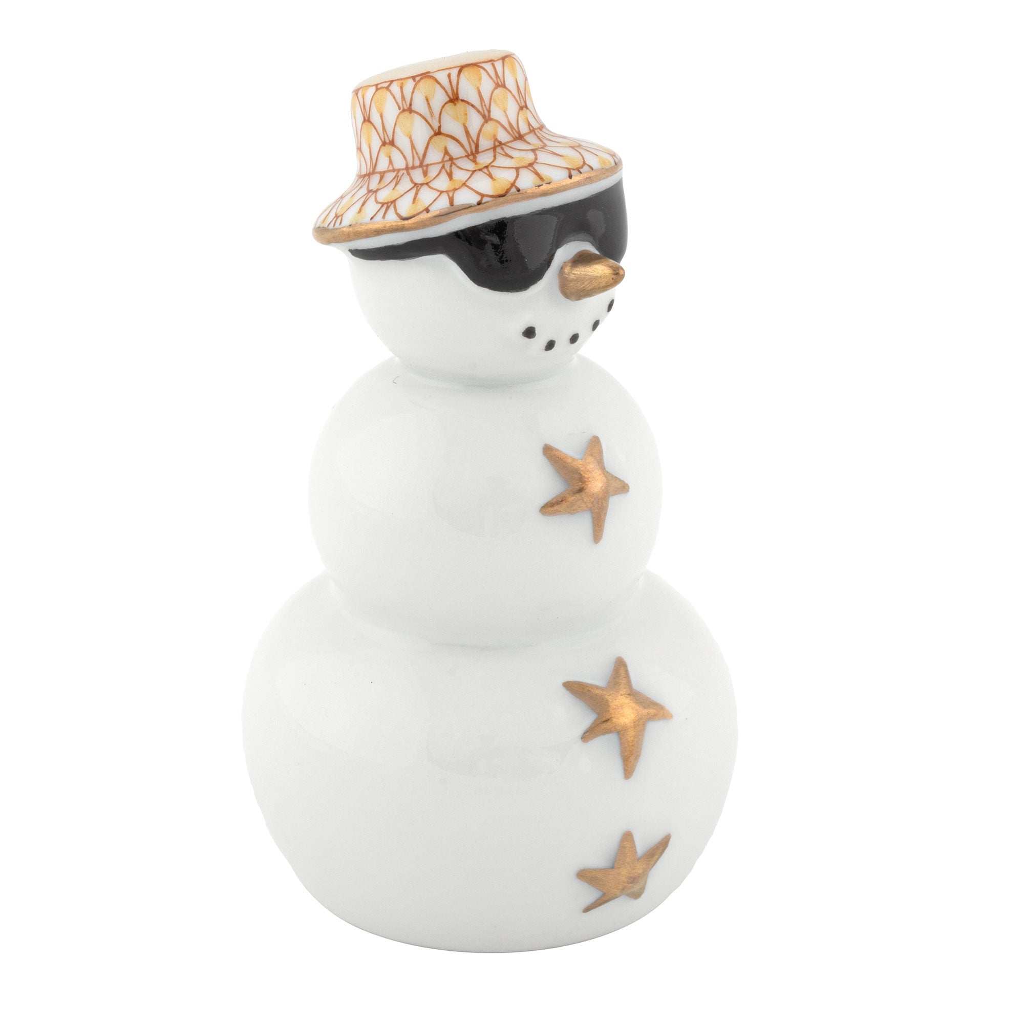 Butterscotch fishnet Tropical Snowman Figurine figurine, hand-painted Herend porcelain with 24k gold accents