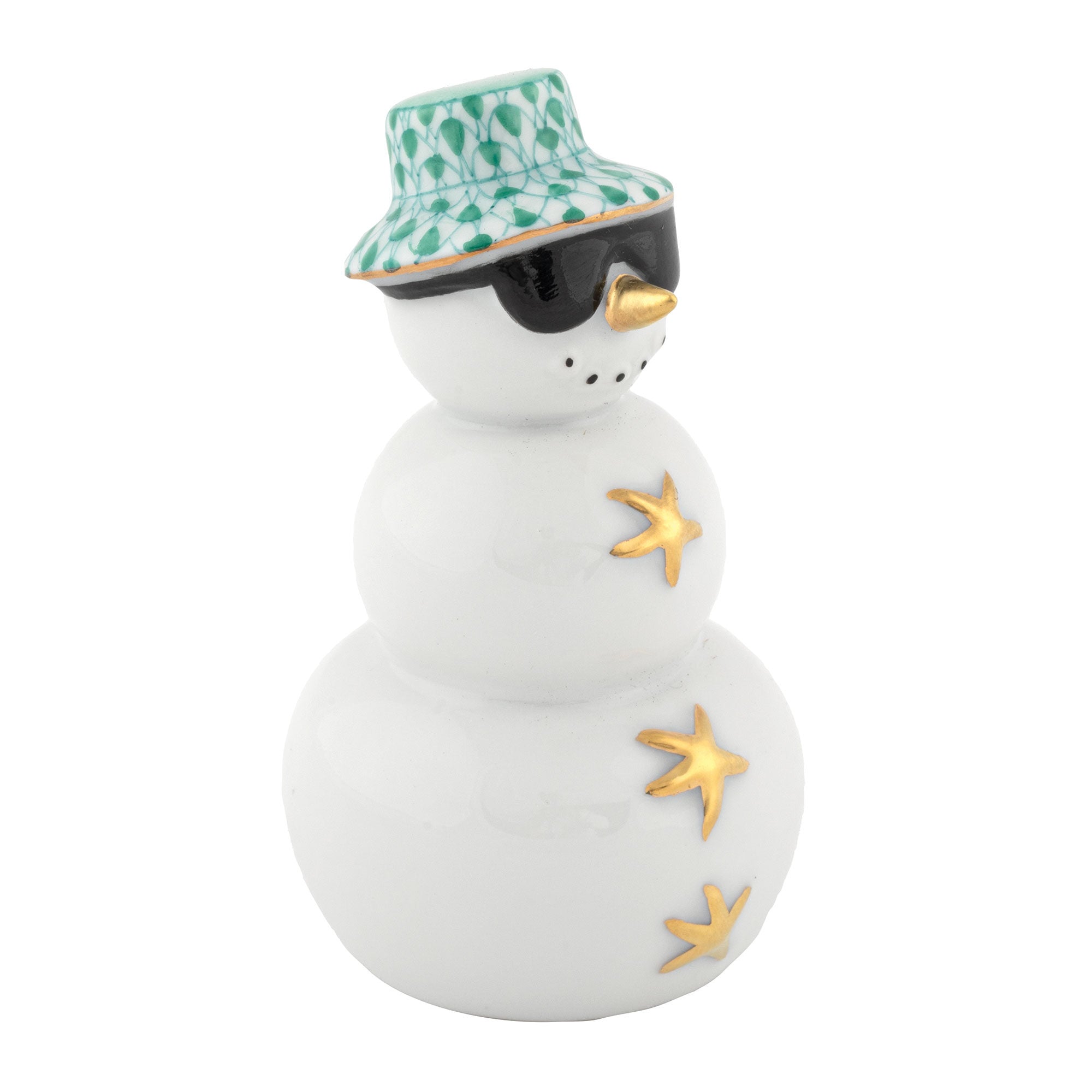 Herend Tropical Snowman Figurine porcelain figurine painted in the Green fishnet pattern