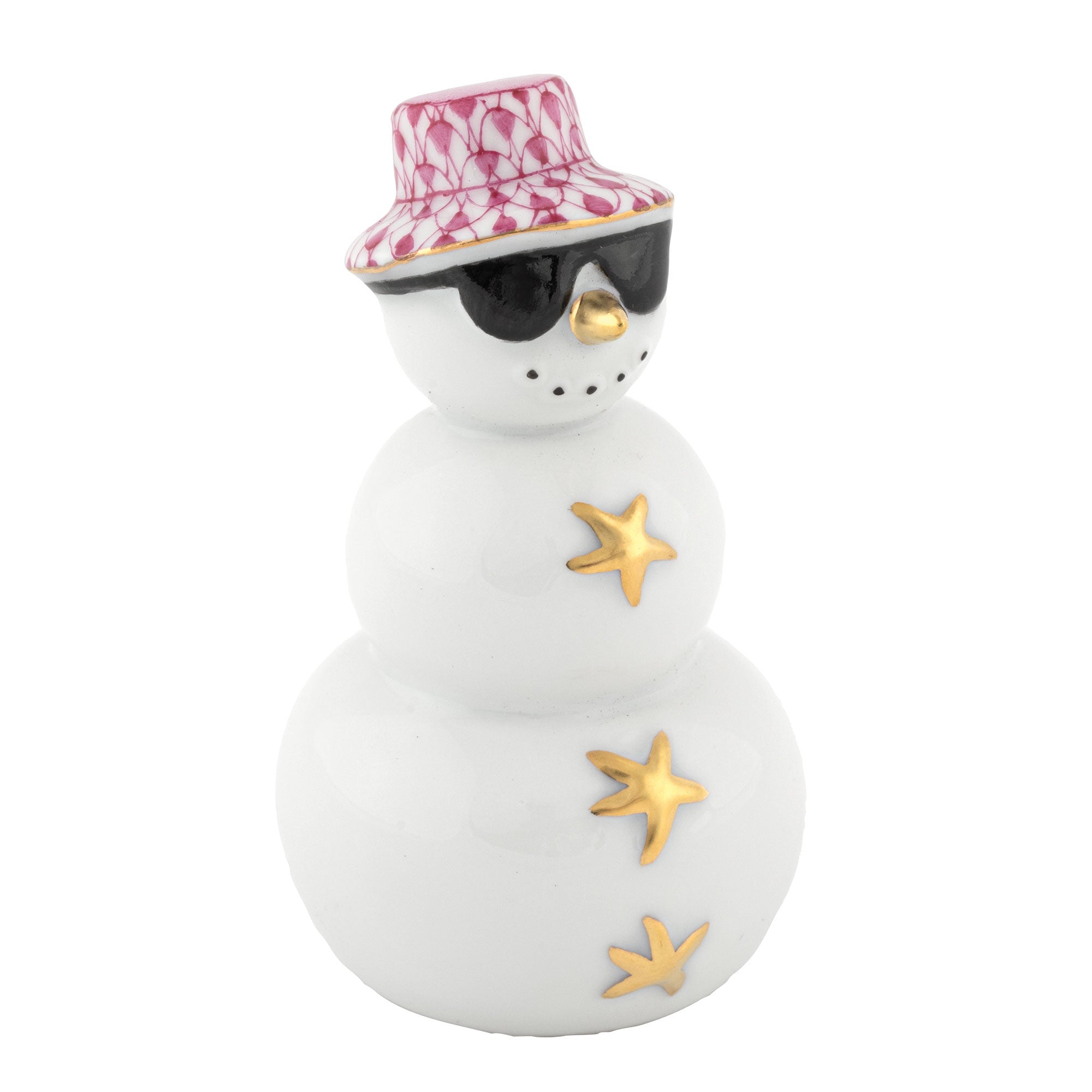 Herend Tropical Snowman Figurine porcelain figurine painted in the Raspberry fishnet pattern