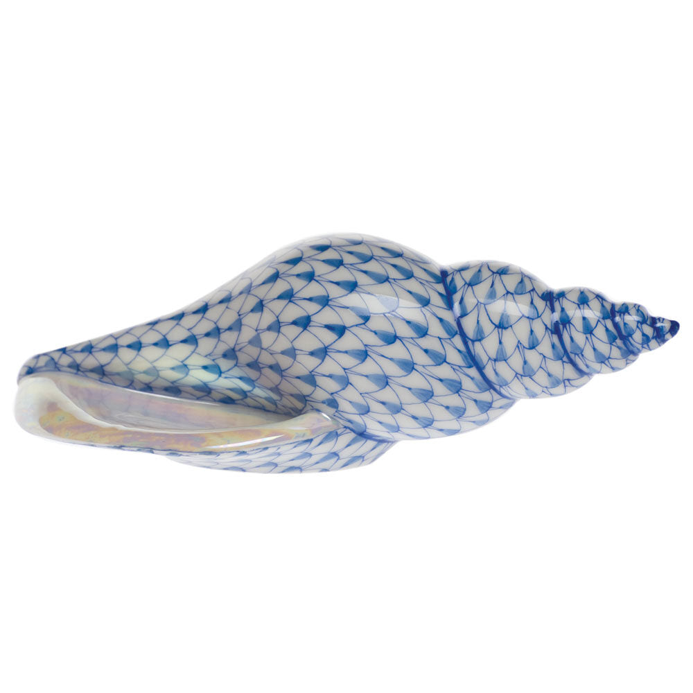 Tulip Shell Figurine in hand-painted Blue porcelain by Herend of Hungary
