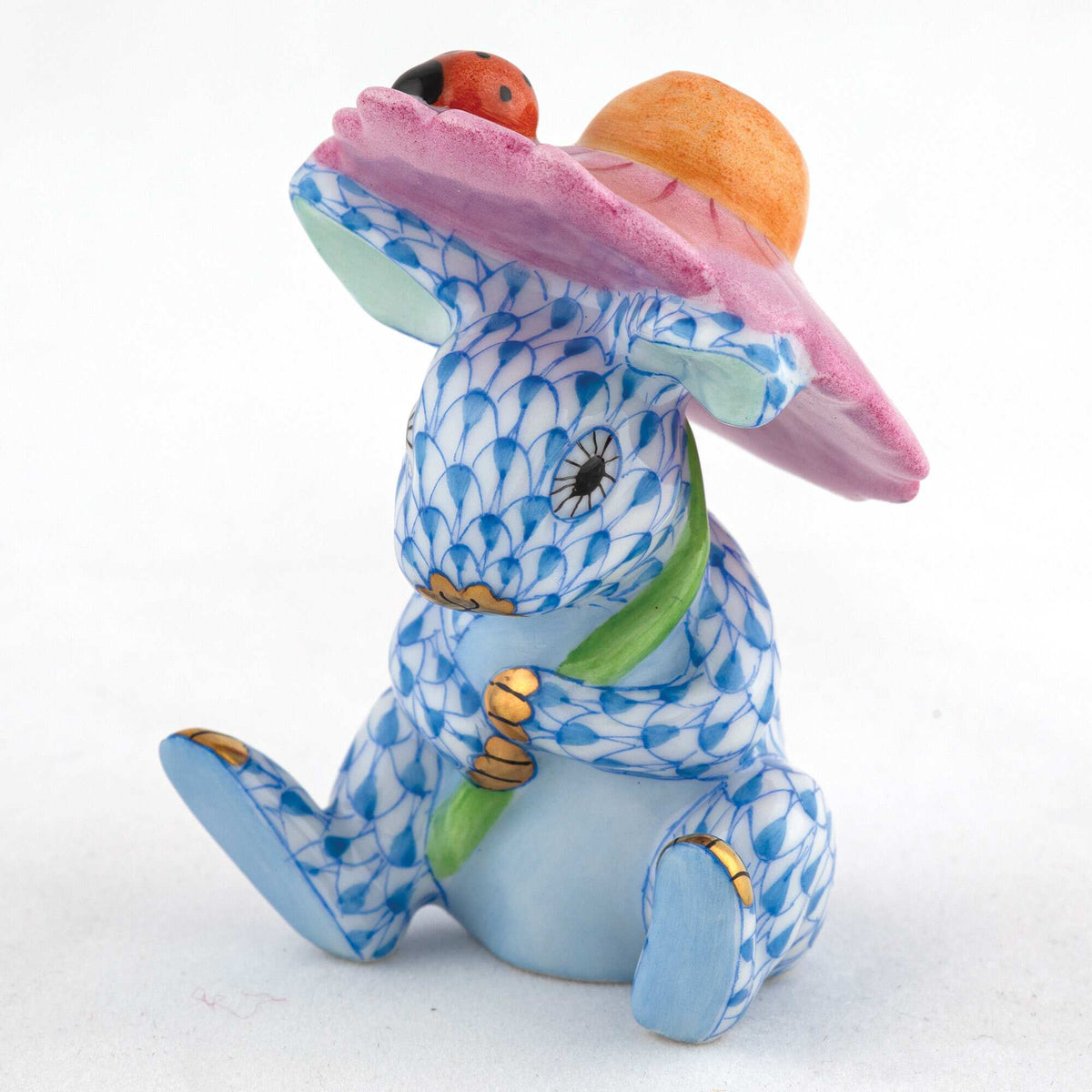 Herend Umbrella Bunny Figurine – Blue, alternate view