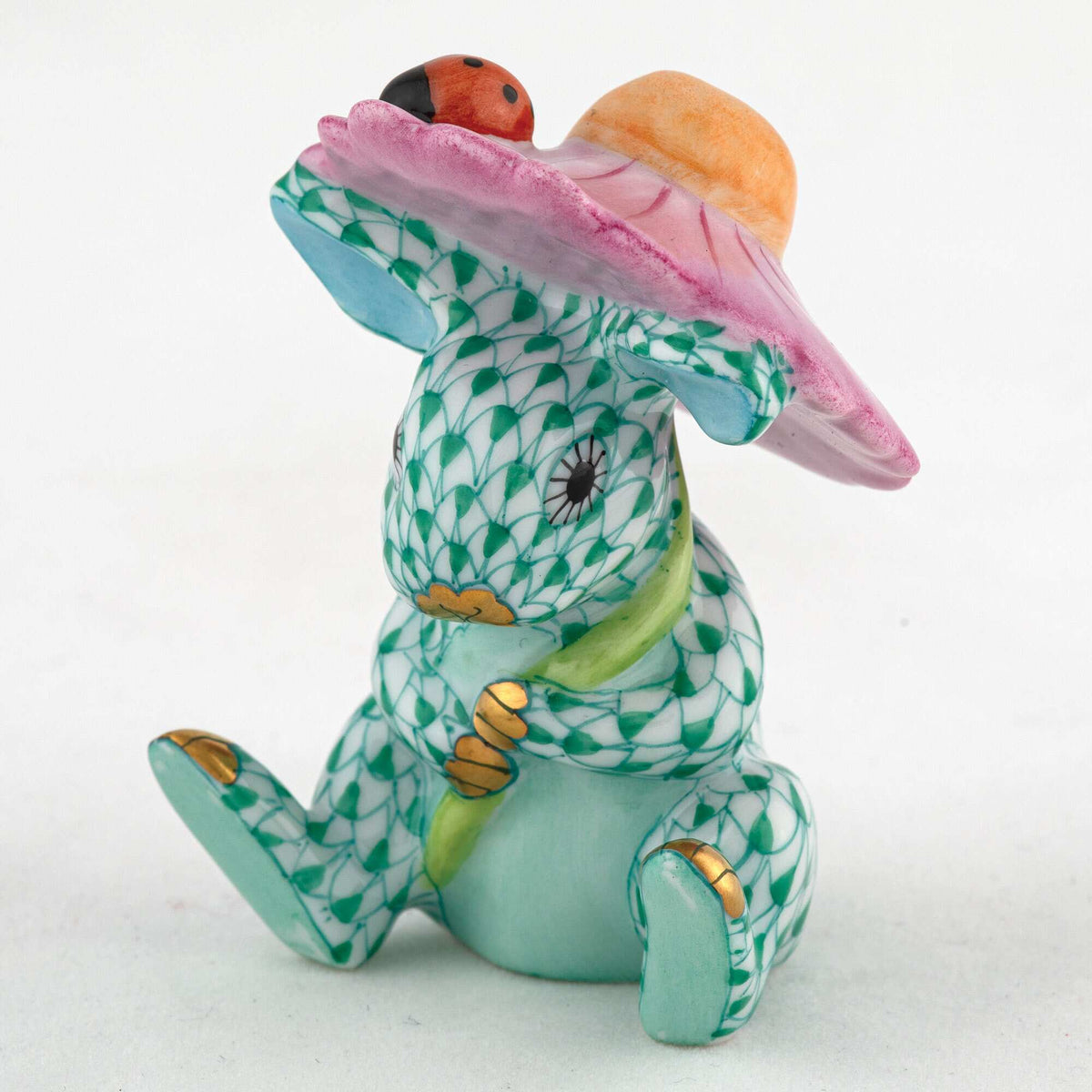 Herend Umbrella Bunny Figurine – Green, alternate view