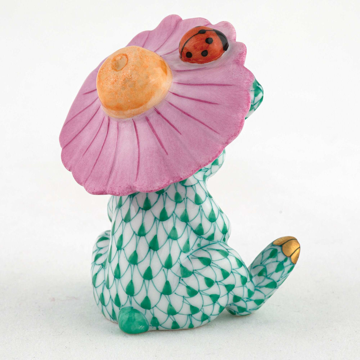 Herend Umbrella Bunny Figurine – Green, alternate view