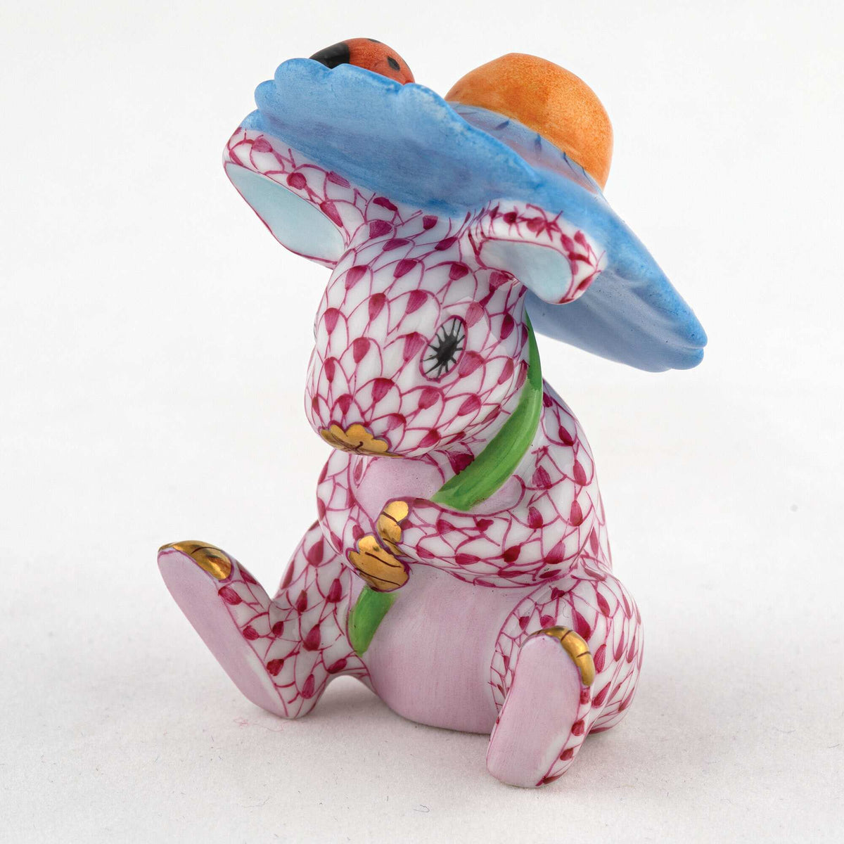 Herend Umbrella Bunny Figurine – Raspberry, alternate view