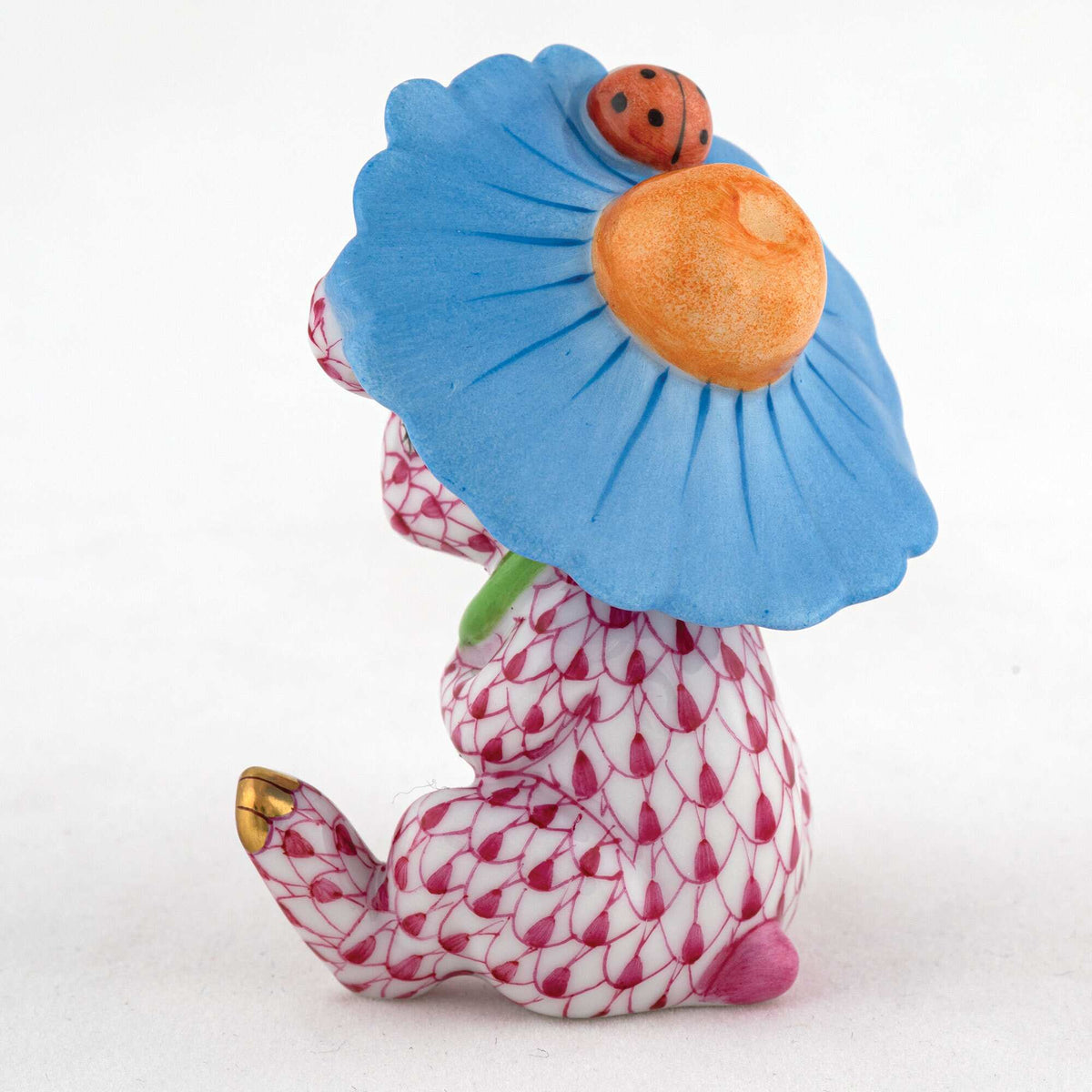 Herend Umbrella Bunny Figurine – Raspberry, alternate view