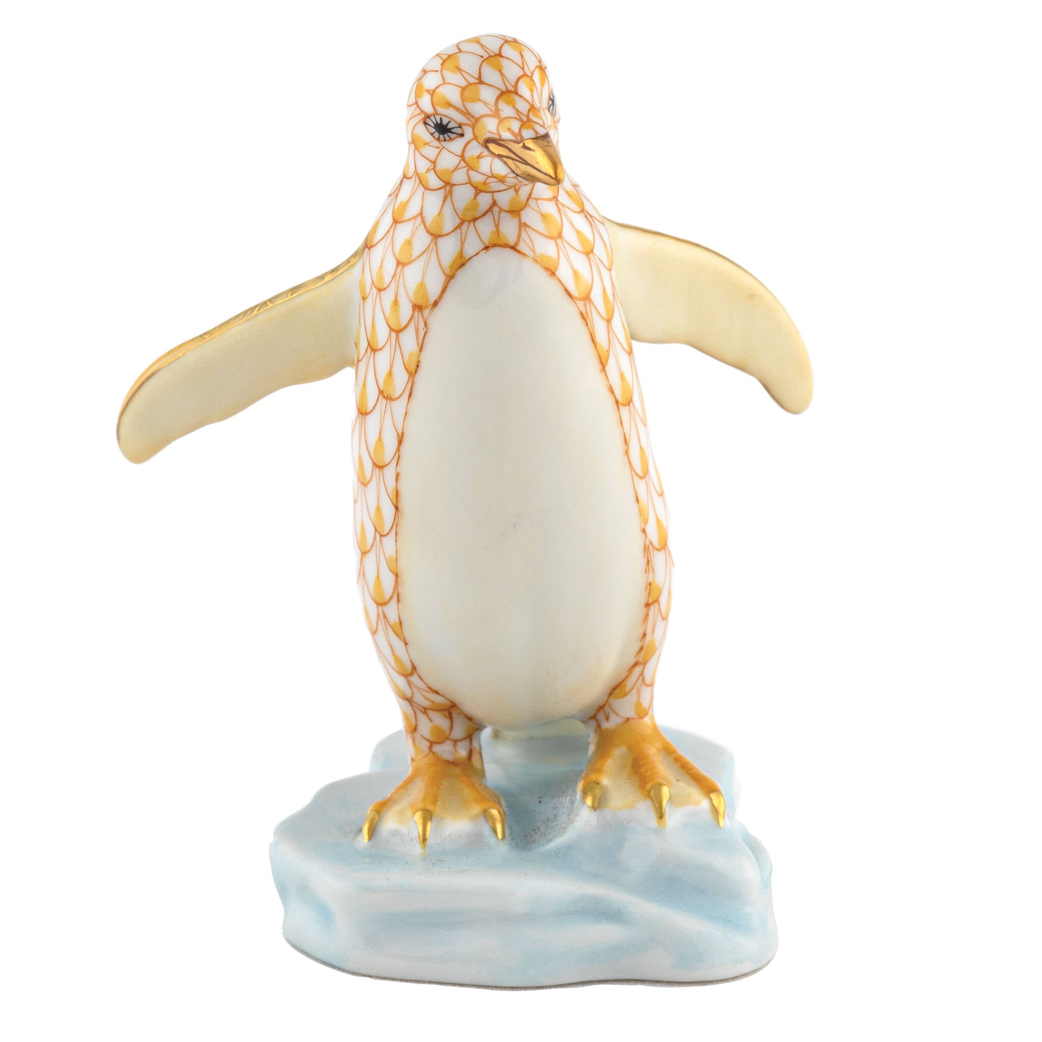 Waddling Penguin Figurine in hand-painted Butterscotch porcelain by Herend of Hungary