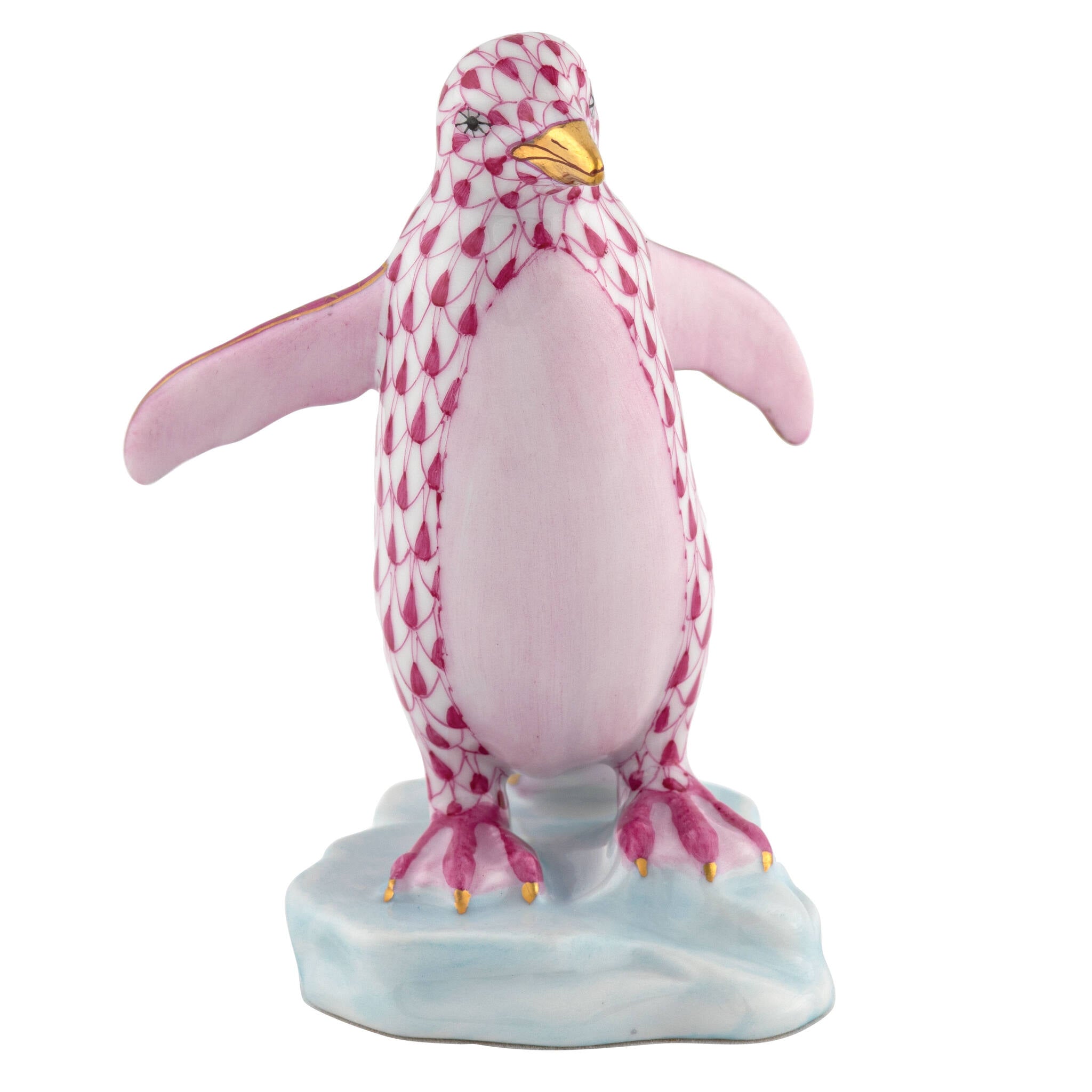 Waddling Penguin Figurine in hand-painted Raspberry porcelain by Herend of Hungary