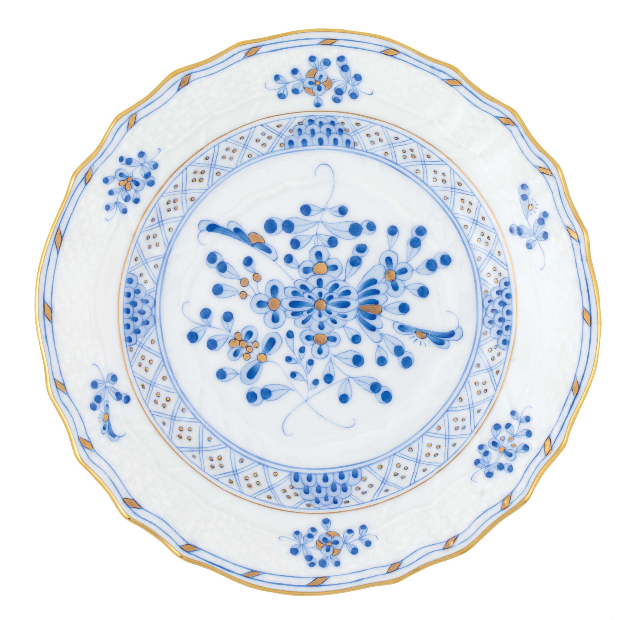 Hand-painted Herend Waldstein Bread and Butter Plate in fine porcelain, 6in D, on a white background