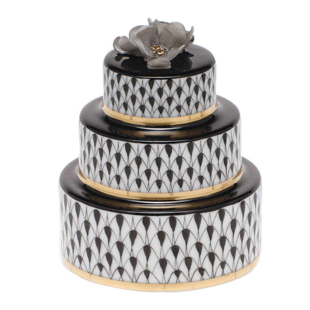Wedding Cake Figurine in hand-painted Black porcelain by Herend of Hungary
