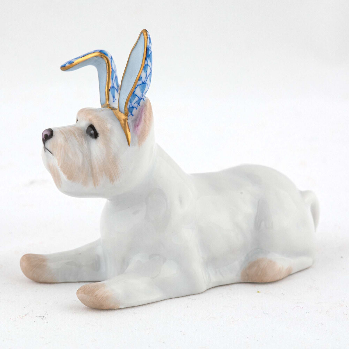 Herend Westie with Bunny Ears Figurine – Blue, alternate view