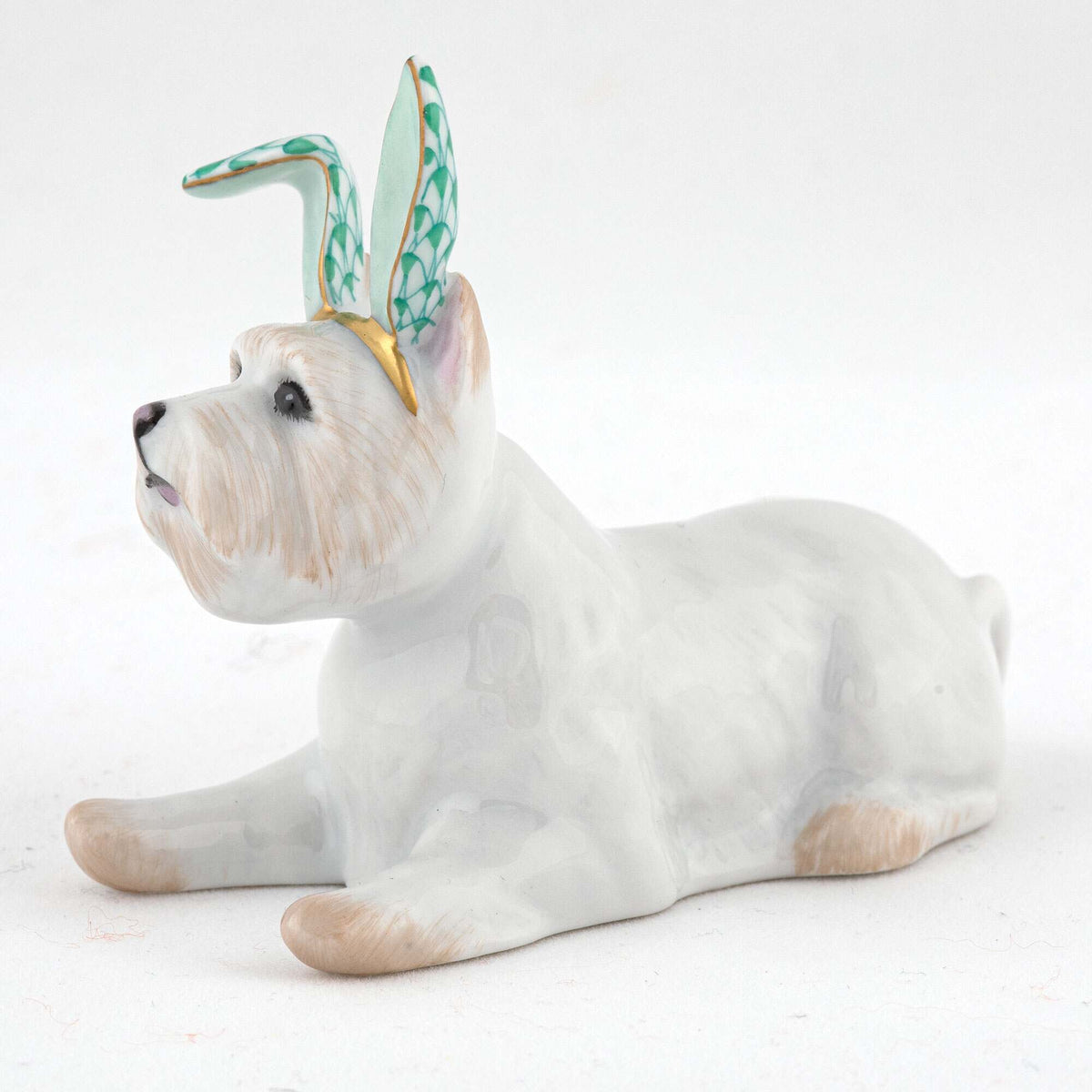 Herend Westie with Bunny Ears Figurine – Green, alternate view
