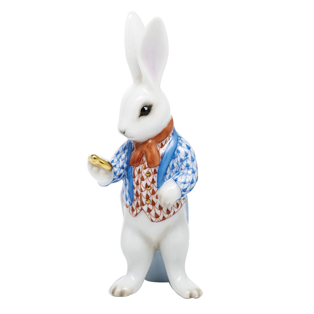White Rabbit Figurine in hand-painted Blue-Rust porcelain by Herend of Hungary