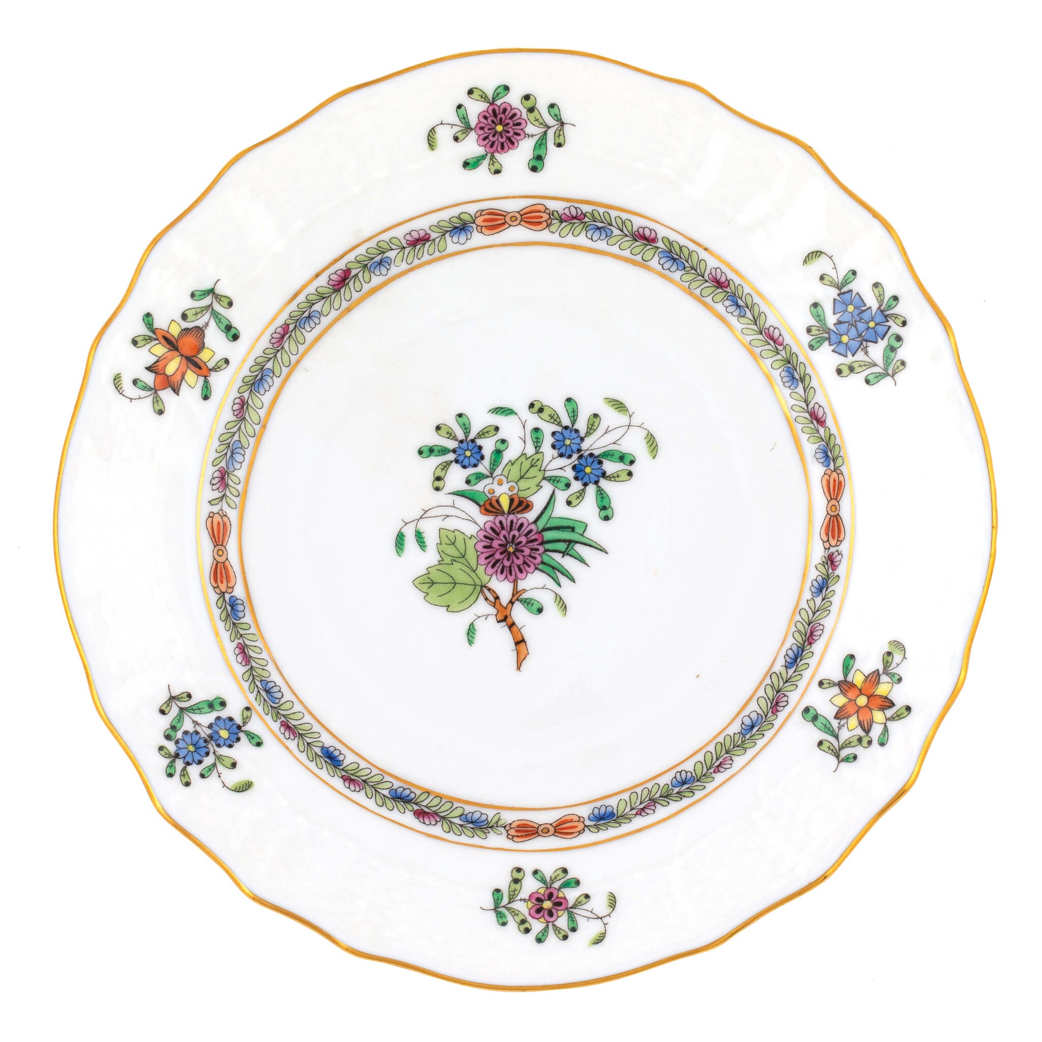 Hand-painted Herend Windsor Garden Bread and Butter Plate in fine porcelain, 6in D, on a white background