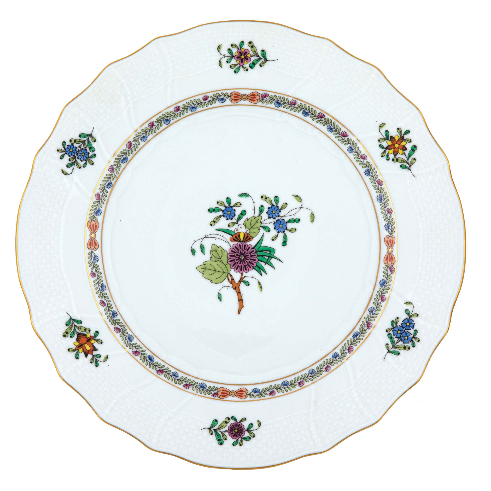 Hand-painted Herend Windsor Garden Dinner Plate in fine porcelain, 10.5in D, on a white background
