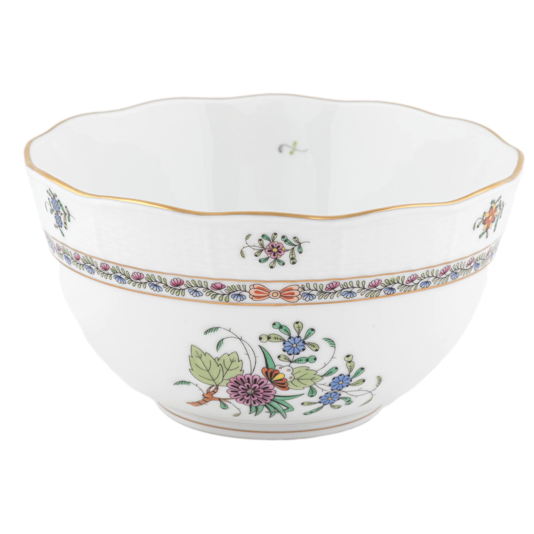 Hand-painted Herend Windsor Garden Round Bowl in fine porcelain, (3.5 PT) 7.5in D, on a white background