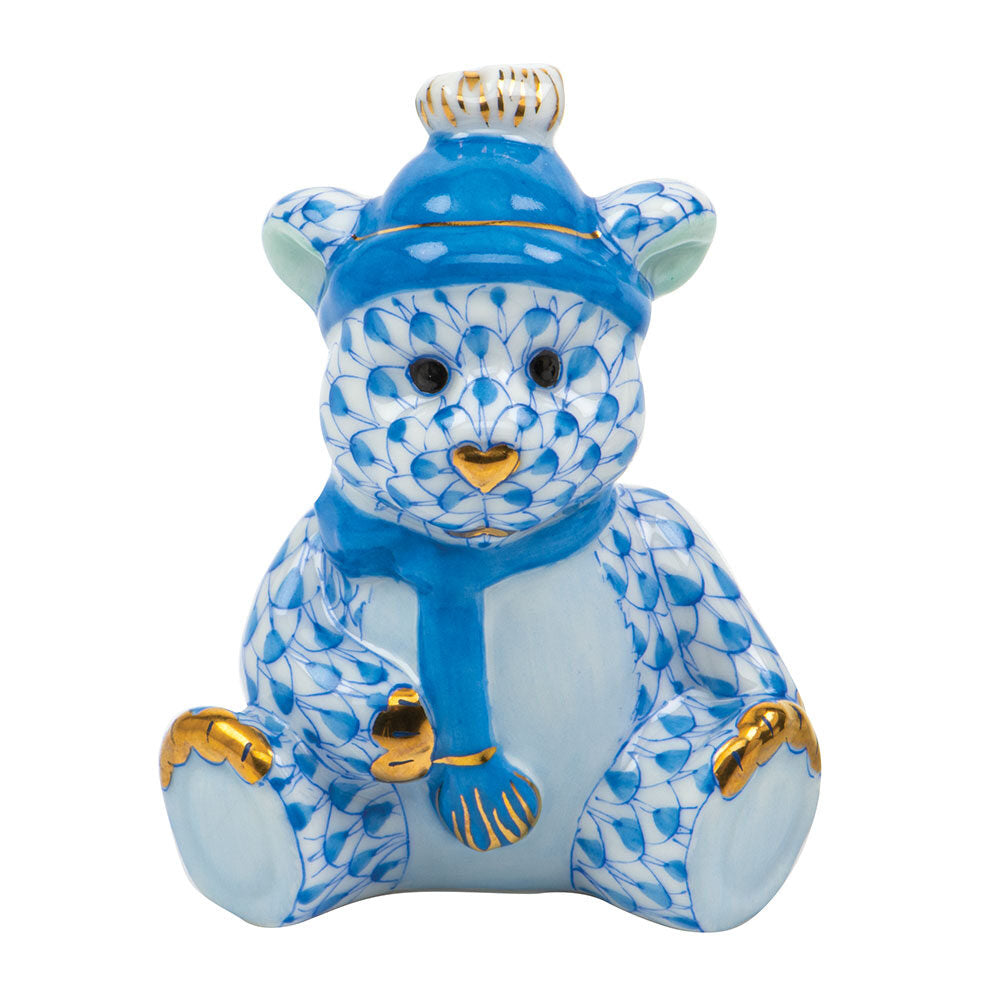 Herend Winter Bear Figurine porcelain figurine painted in the Blue fishnet pattern