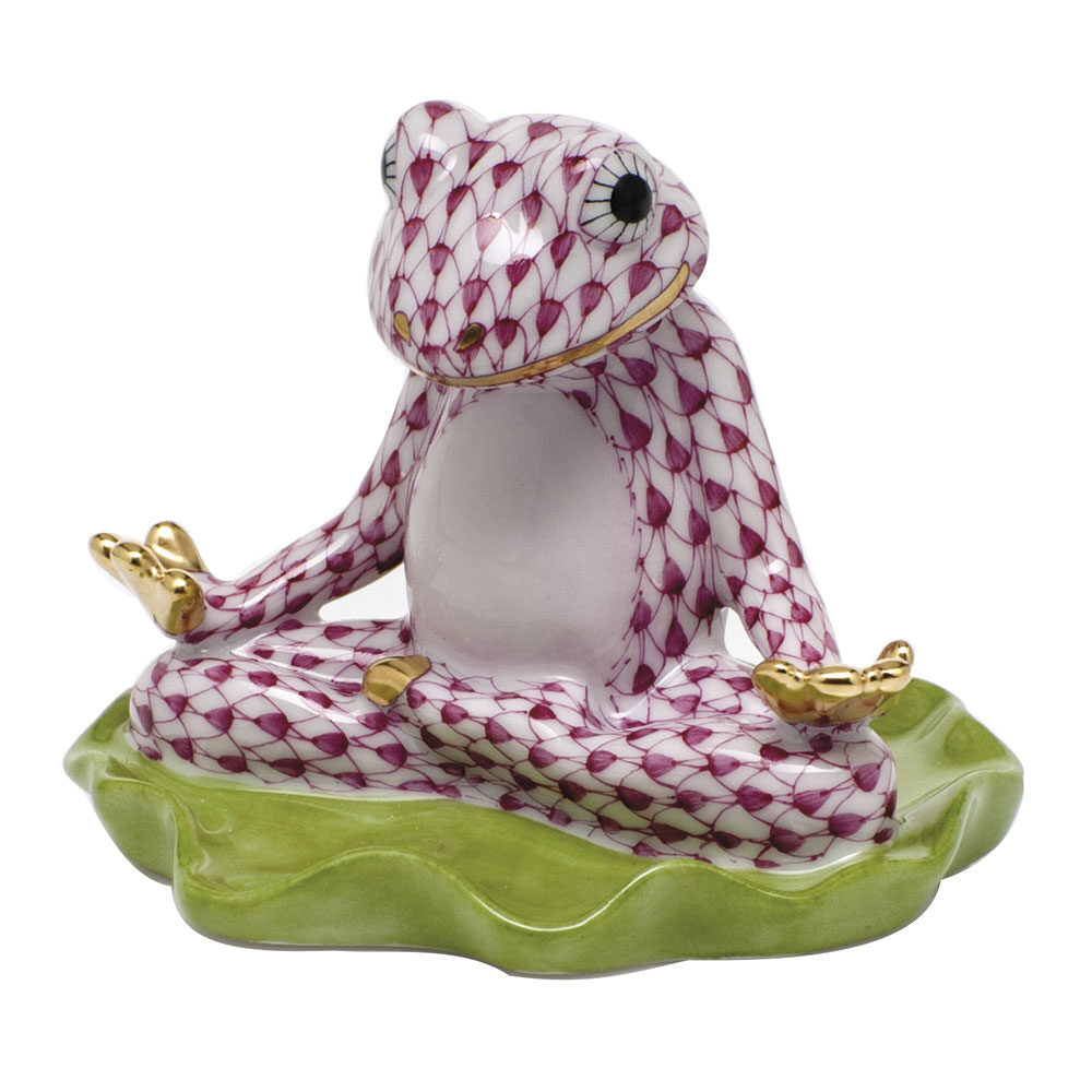 Yoga Frog Figurine in hand-painted Raspberry porcelain by Herend of Hungary