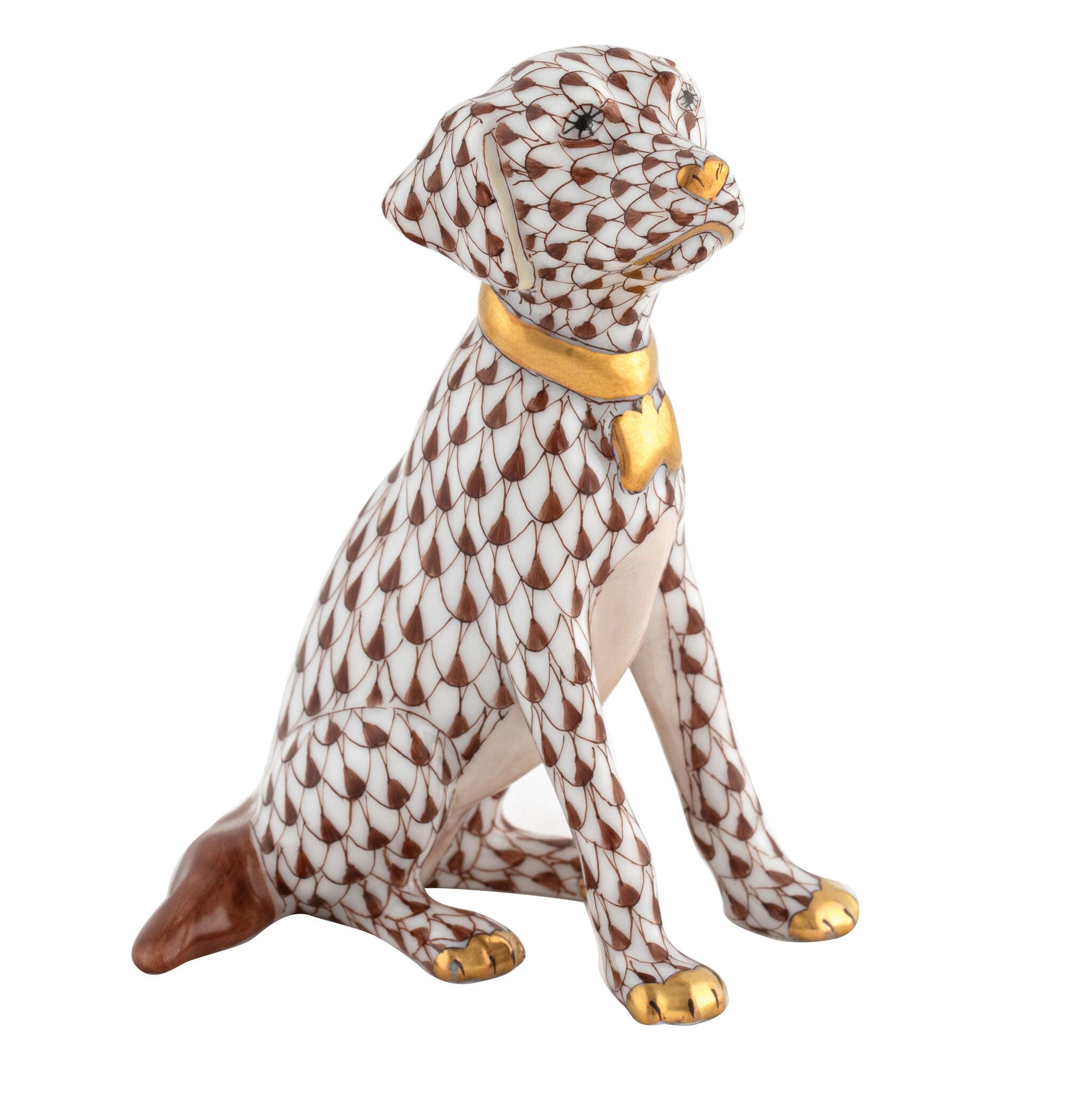 Herend Young Golden Figurine porcelain figurine painted in the Chocolate fishnet pattern