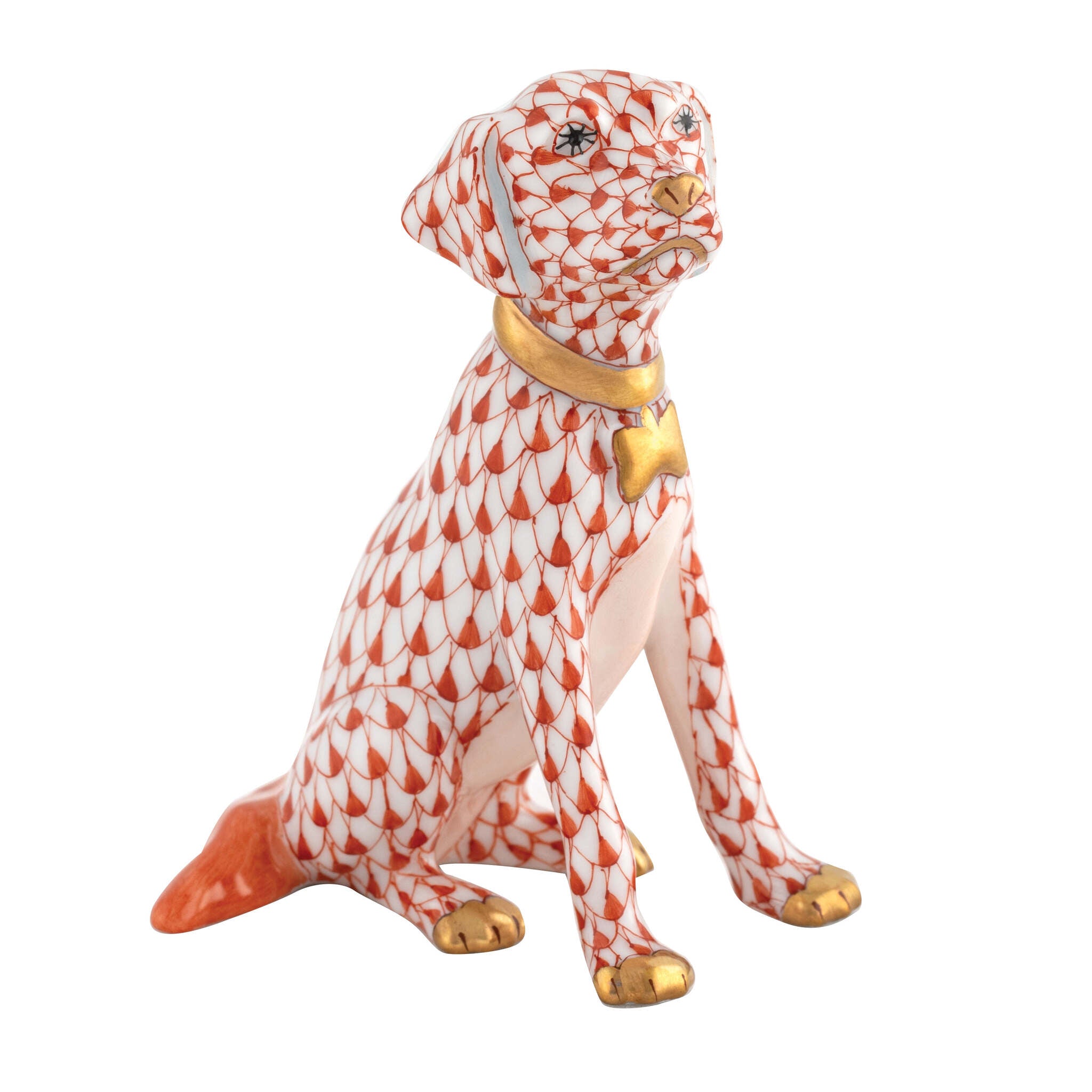 Herend Young Golden Figurine porcelain figurine painted in the Rust fishnet pattern