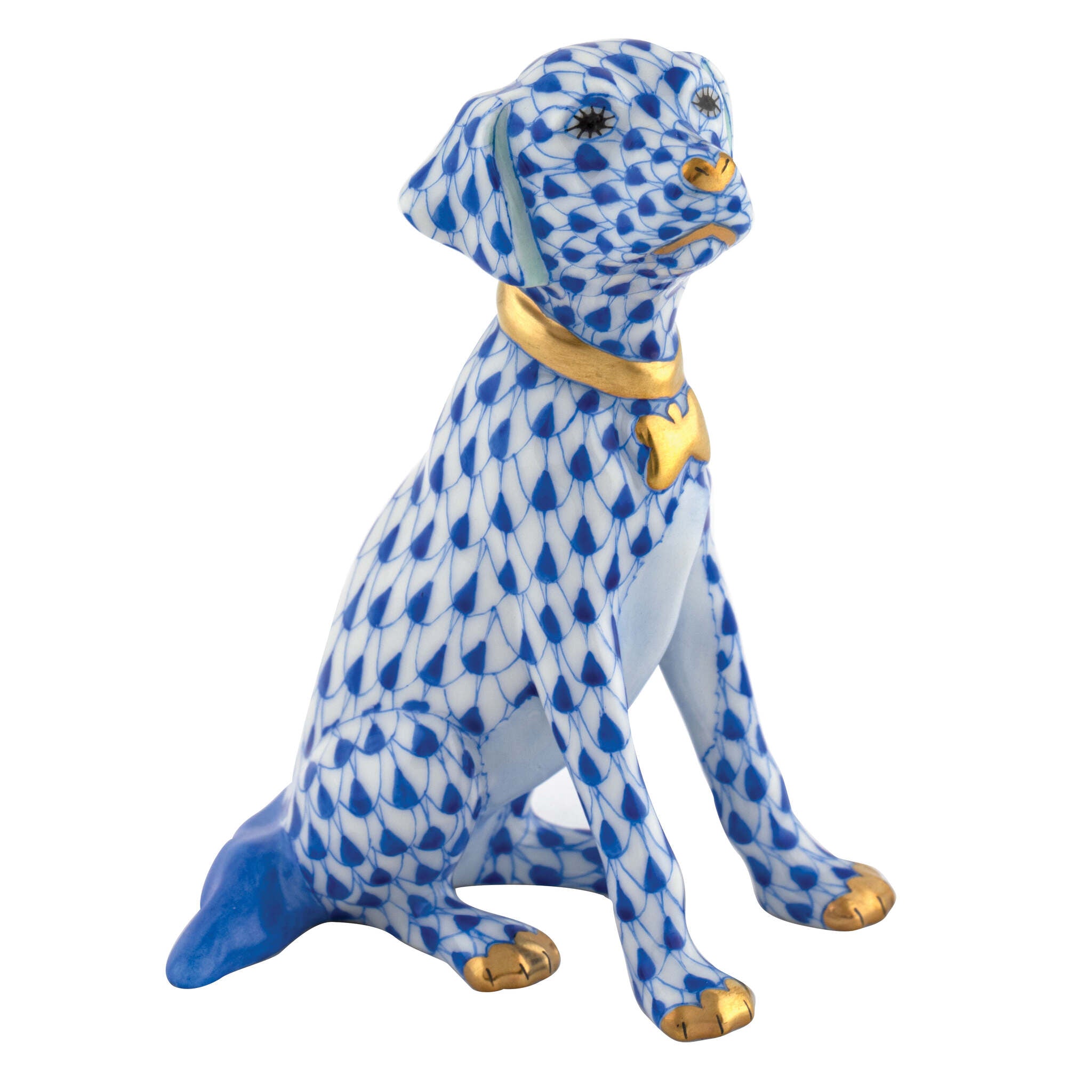 Herend Young Golden Figurine porcelain figurine painted in the Sapphire fishnet pattern