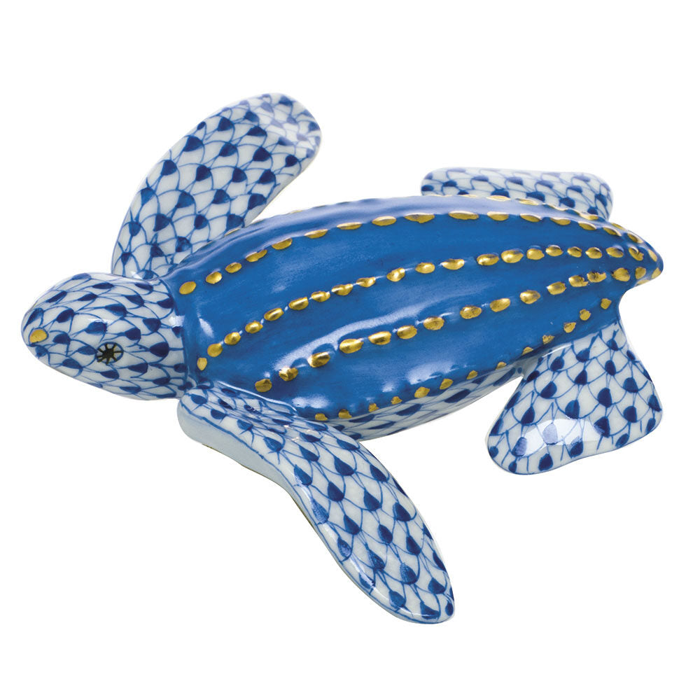 Young Leatherback Turtle Figurine in hand-painted Sapphire porcelain by Herend of Hungary