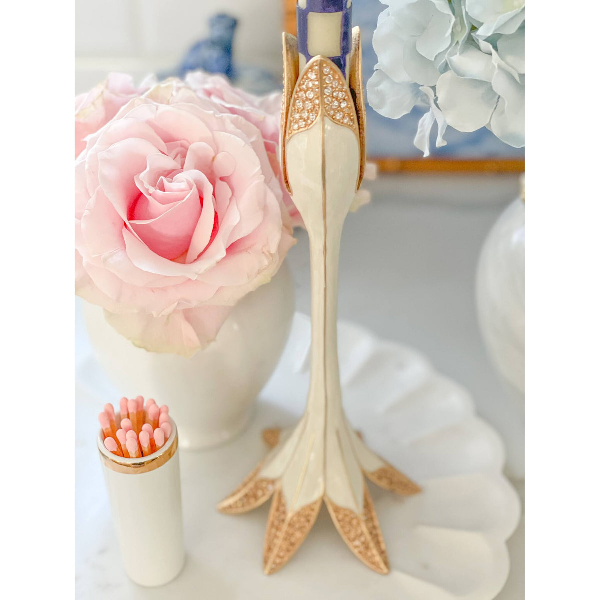 Jay Strongwater Abraham Tulip Medium White Candlestick Holder, alternate view