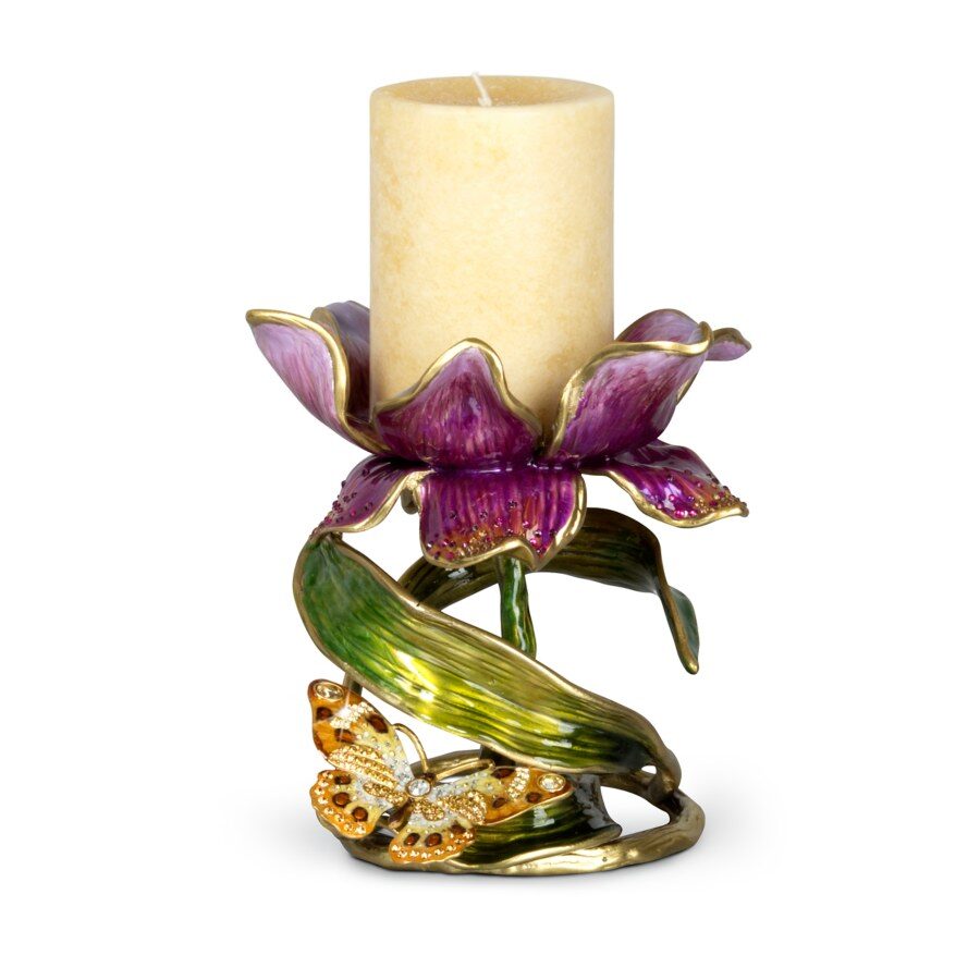 Jay Strongwater Aimee Floral 7" Pillar Candle Holder Brocade Candleholder, alternate view
