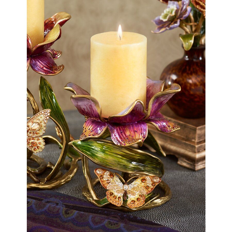 Jay Strongwater Aimee Floral 7" Pillar Candle Holder Brocade Candleholder, alternate view