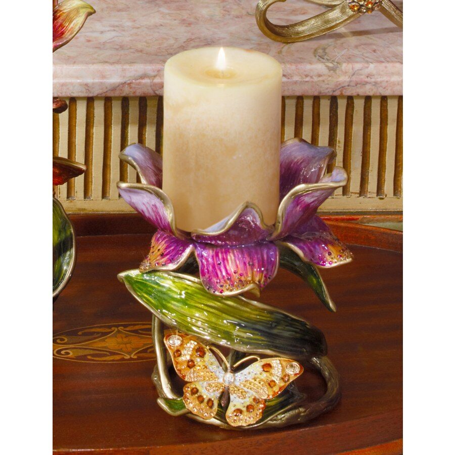 Jay Strongwater Aimee Floral 7" Pillar Candle Holder Brocade Candleholder, alternate view
